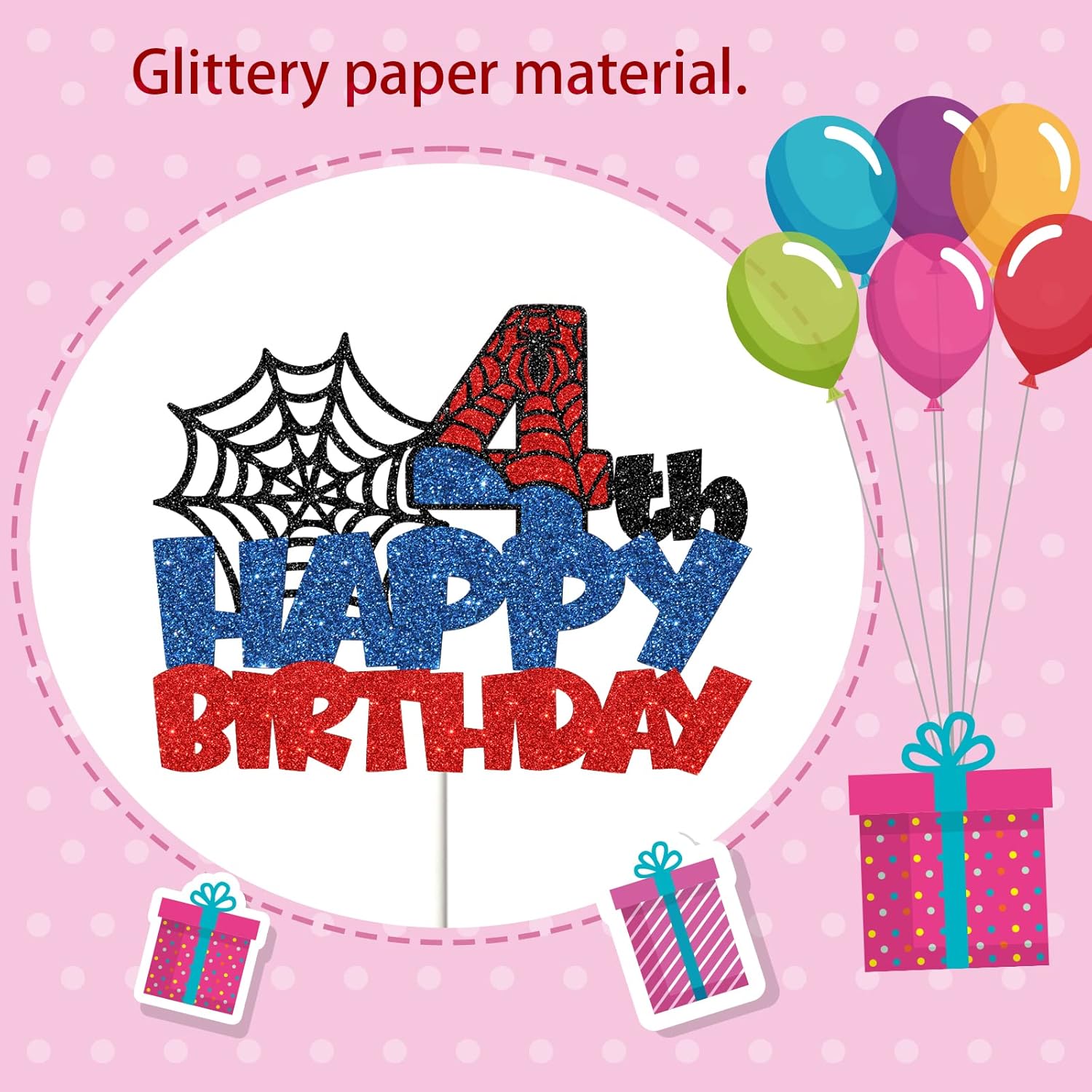 Ambishi Happy 4th Birthday Cake Topper Spider Cartoon Movie Themed