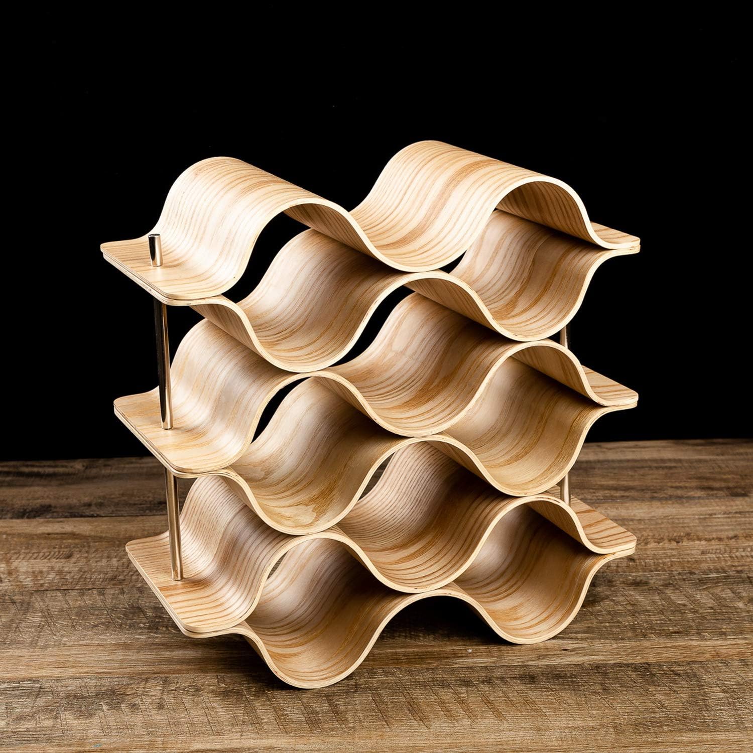 9 Bottle 6-Tier Wood Wine Rack Freestanding