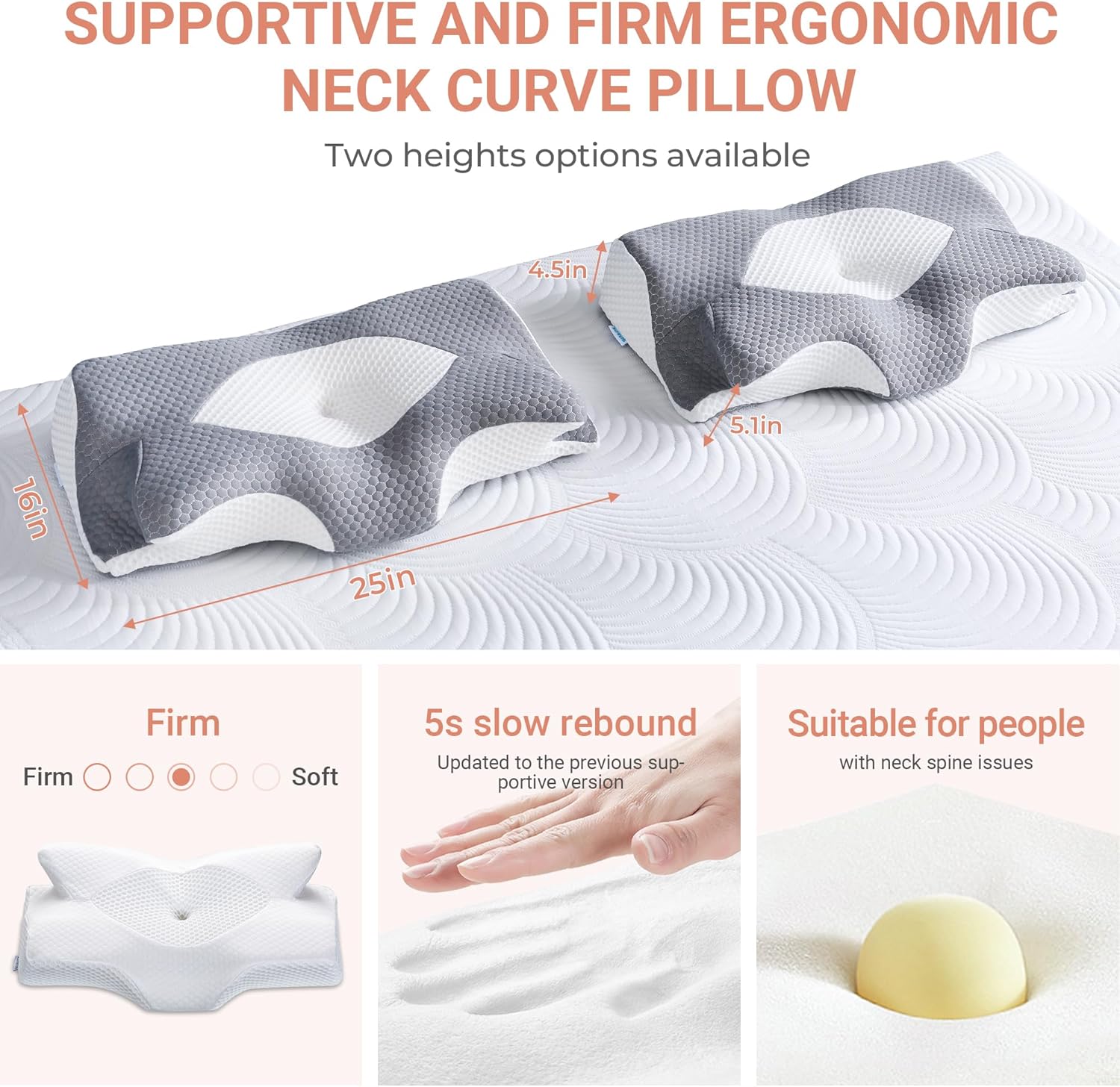 Elviros Cervical Memory Foam Pillow for Neck Shoulder Pain