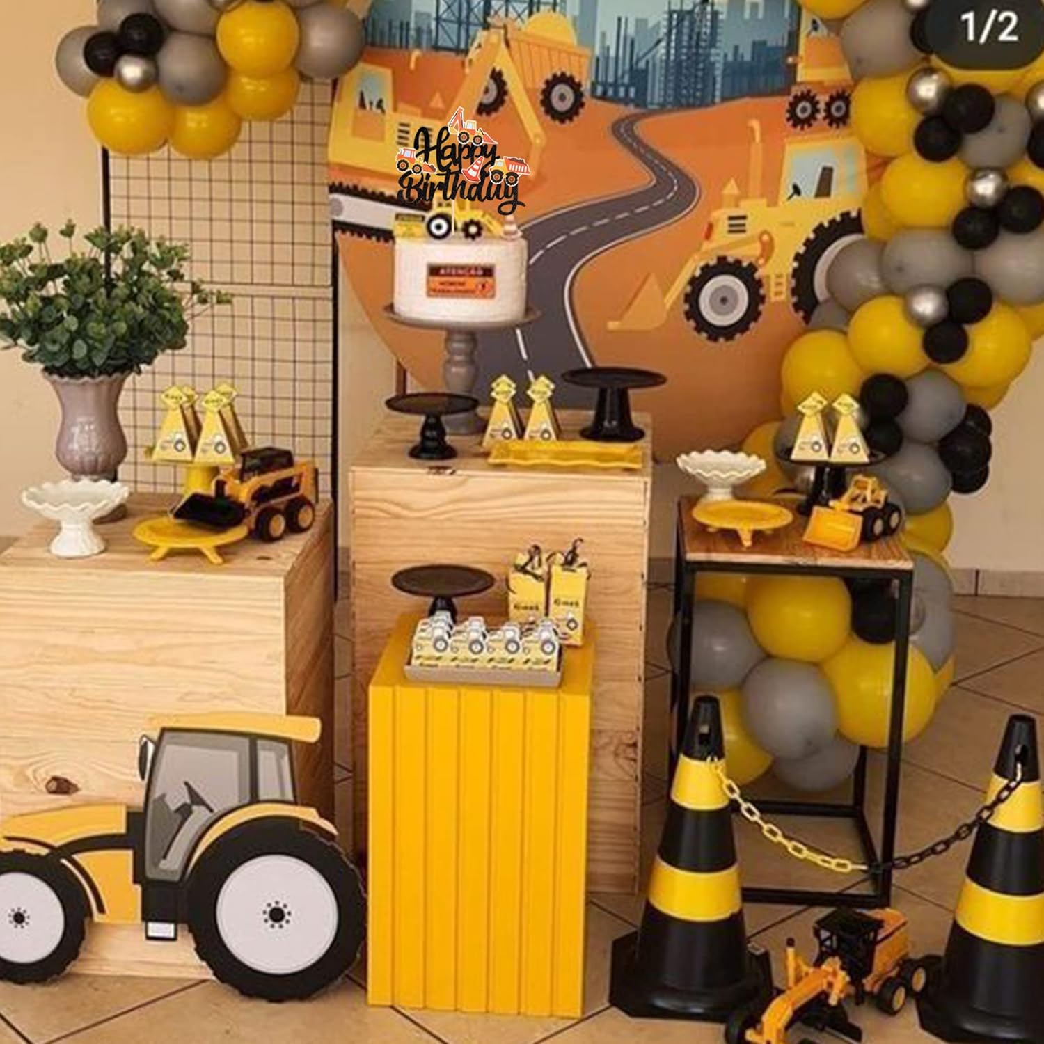 ZHUOWEISM Construction Cake Toppers with Glitter and Bamboo Stick