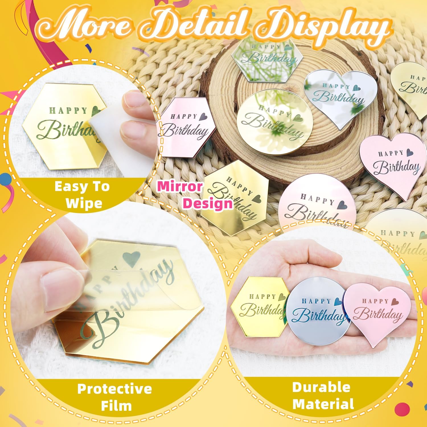 45PCS Happy Birthday Cake Toppers Multi-Shape Color