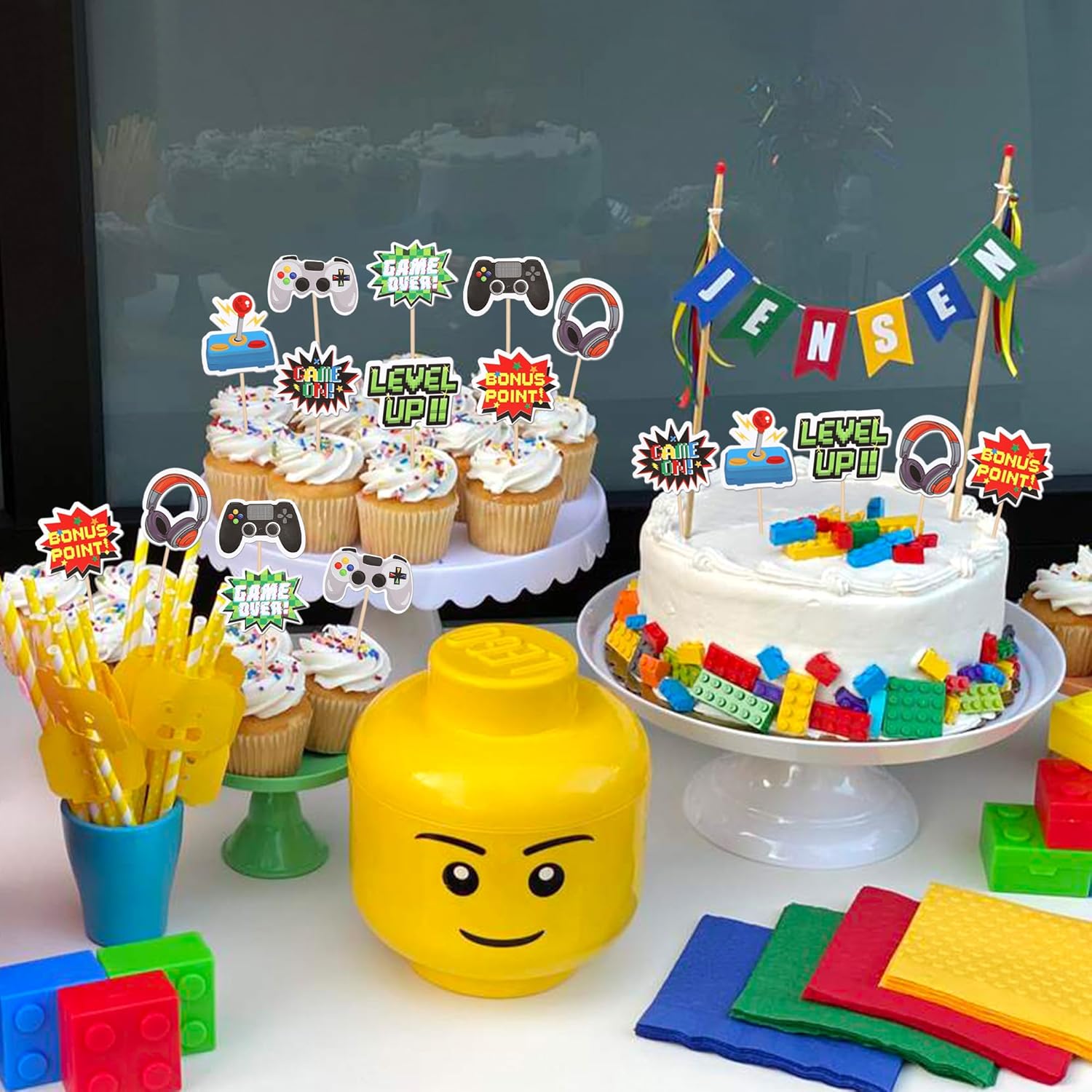 ZHUOWEISM 40 PCS Double Sided Game Controller Cupcake Toppers