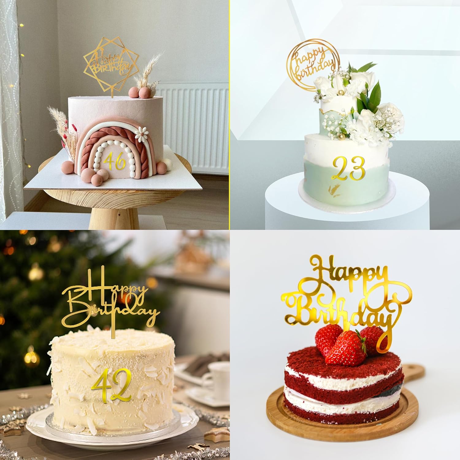 DRWATE 50 PCS Gold Birthday Cupcake Toppers for Decorations