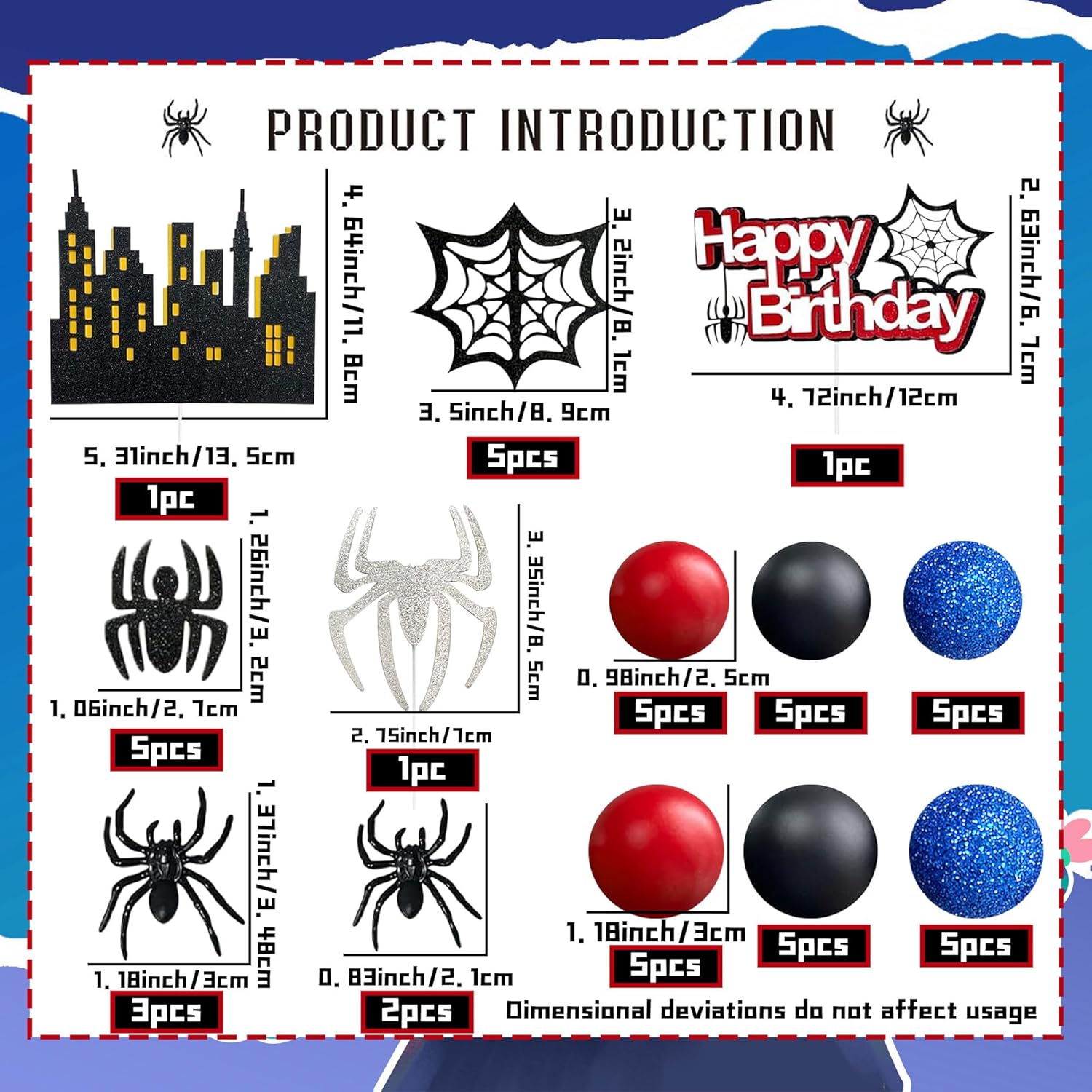 48Pcs Spider Birthday Decoration Set