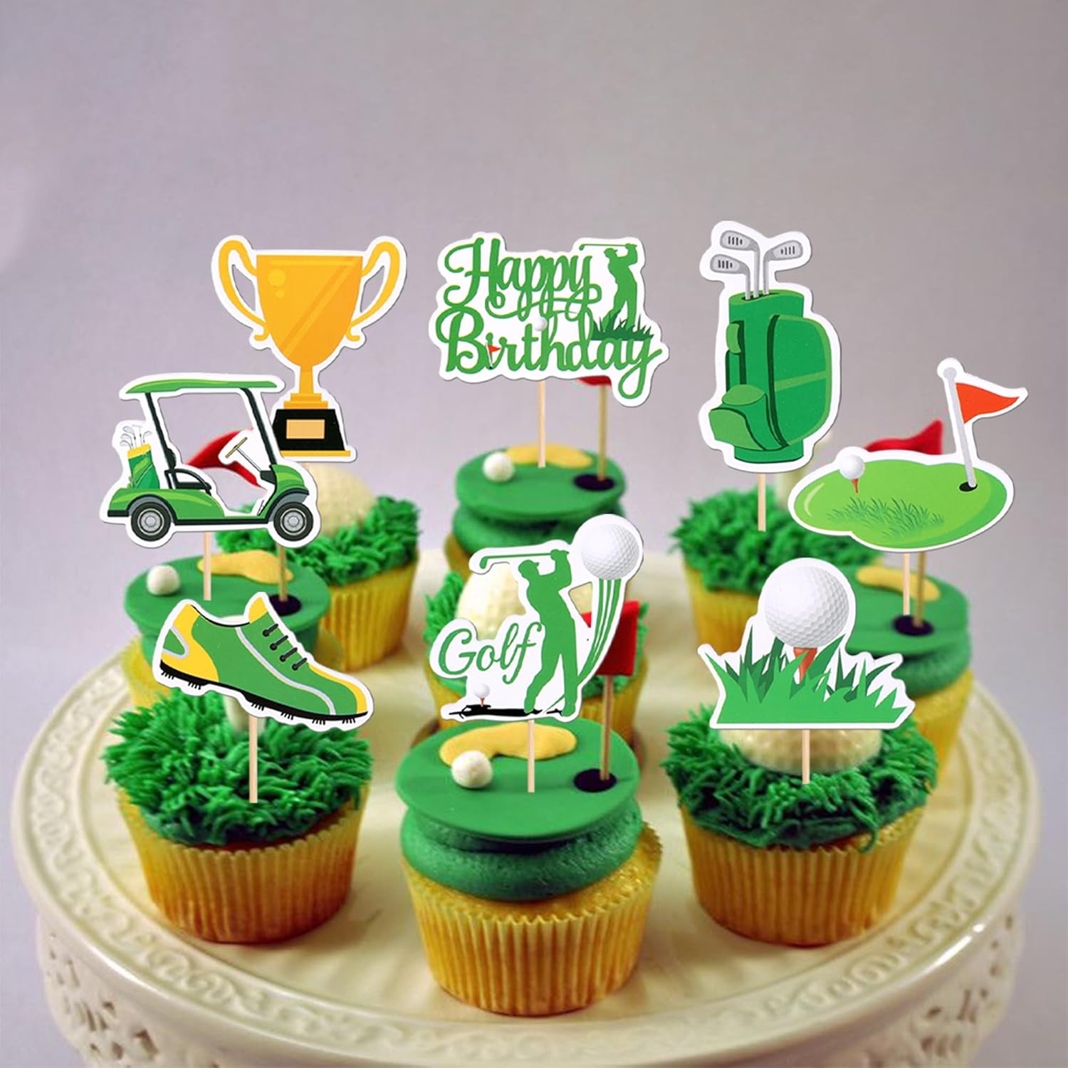 ZHUOWEISM 32PCS Golf Trophy Cupcake Toppers