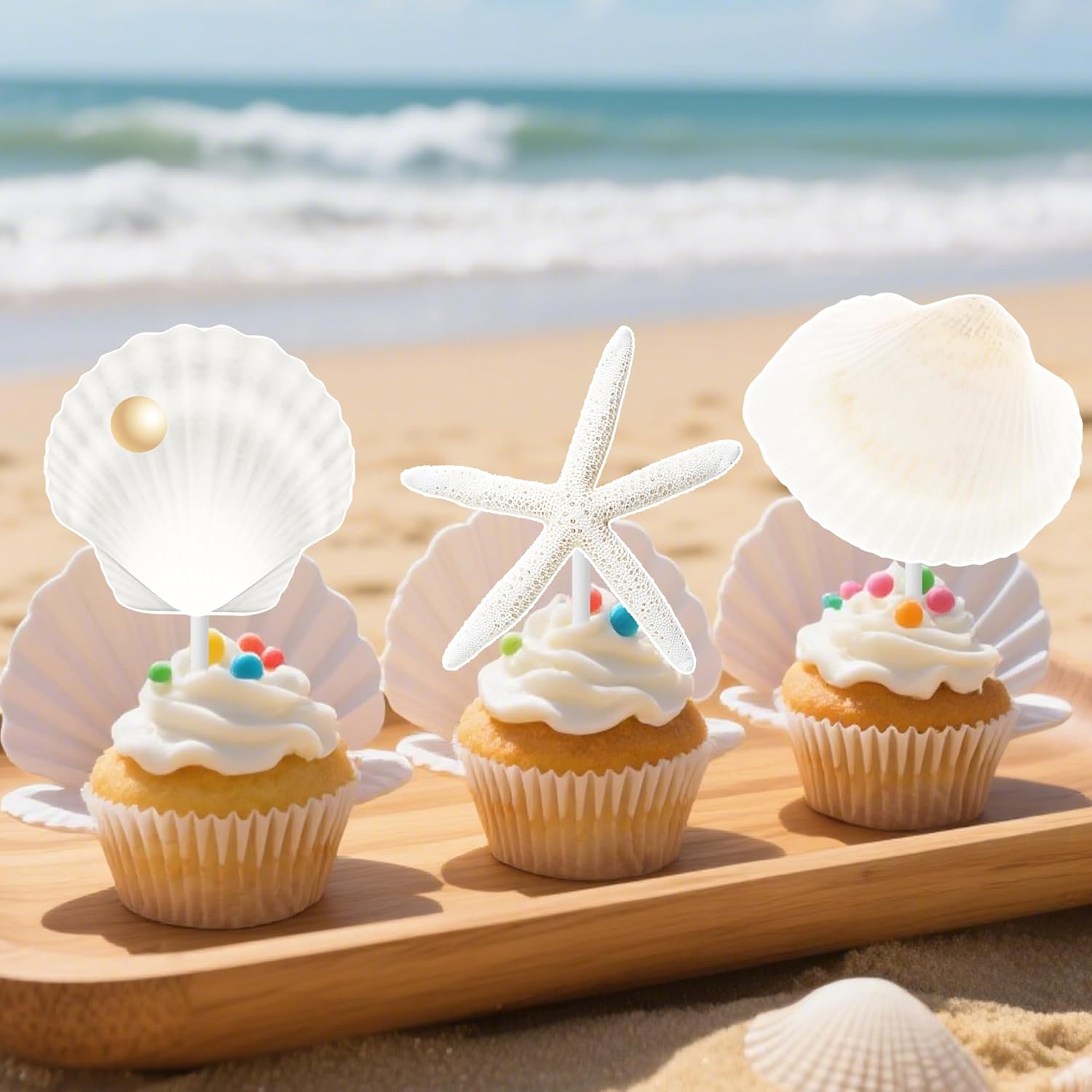 24pcs Beach Seashell Starfish Cupcake Toppers