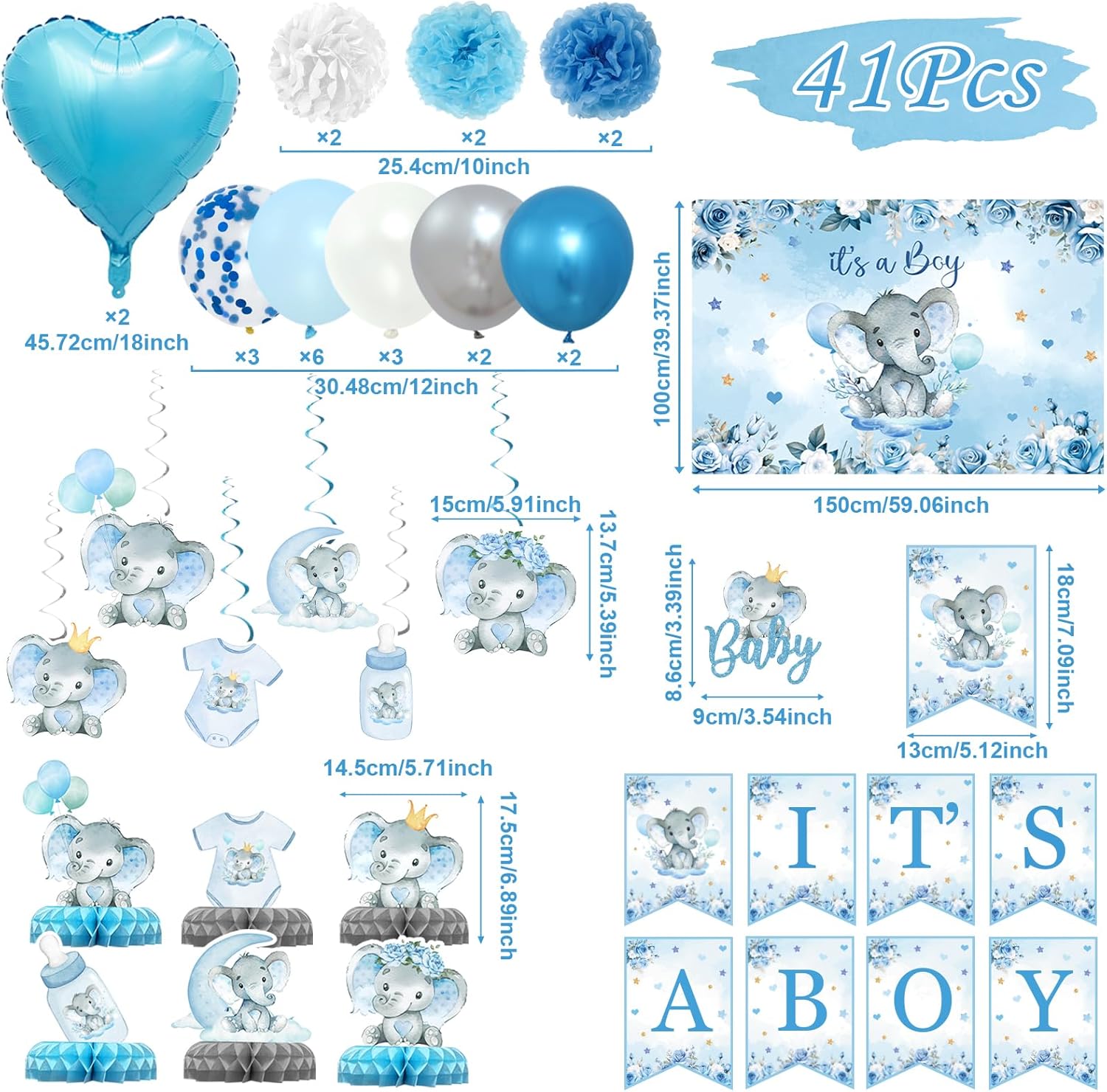 Staraise Blue Elephant Baby Shower Decor Kit