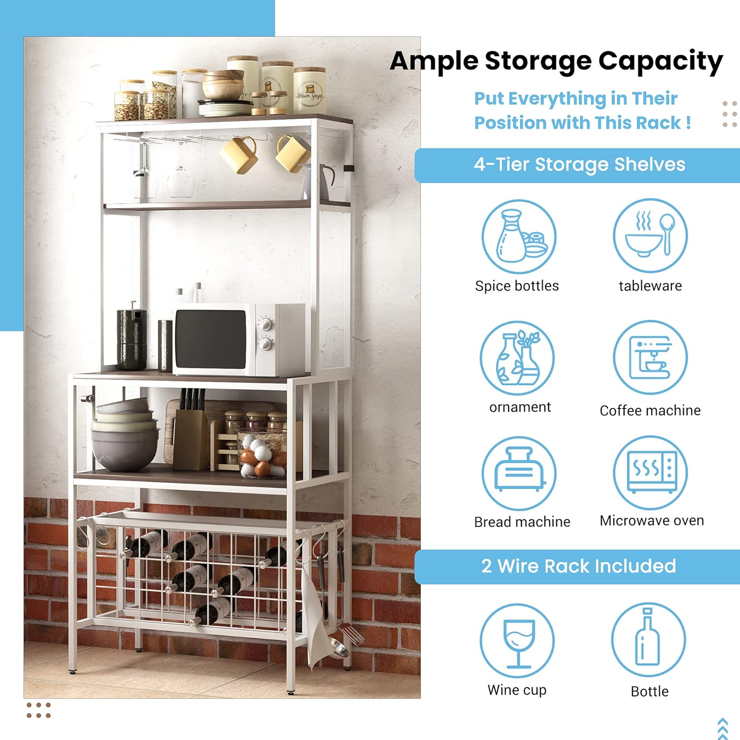 Loyaltaling 5 Tier Freestanding Wine Rack with Glass Holder