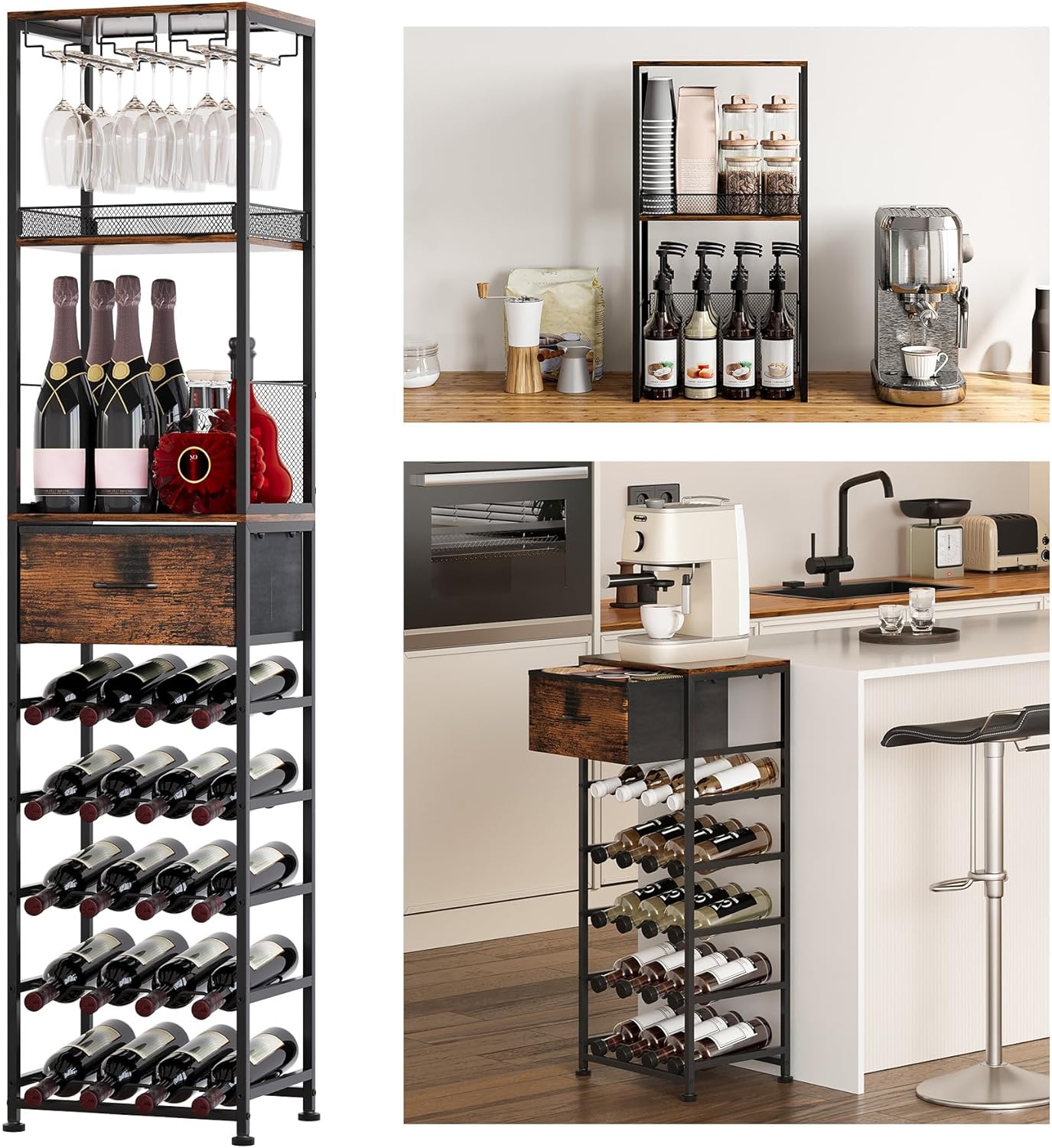 TQVAI 7-Tier Wine Rack Modular Split Design Space-Saving Floor Cabinet