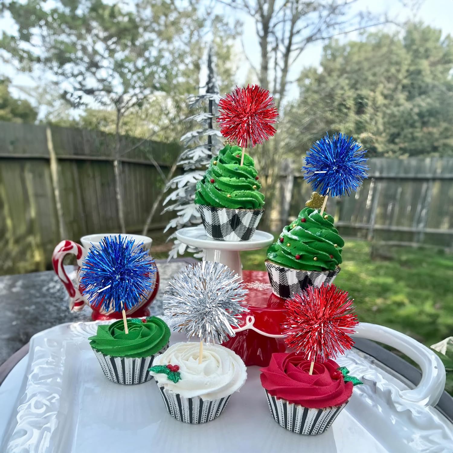 Gyufise 30Pcs Foil Firework Cupcake Toppers 1