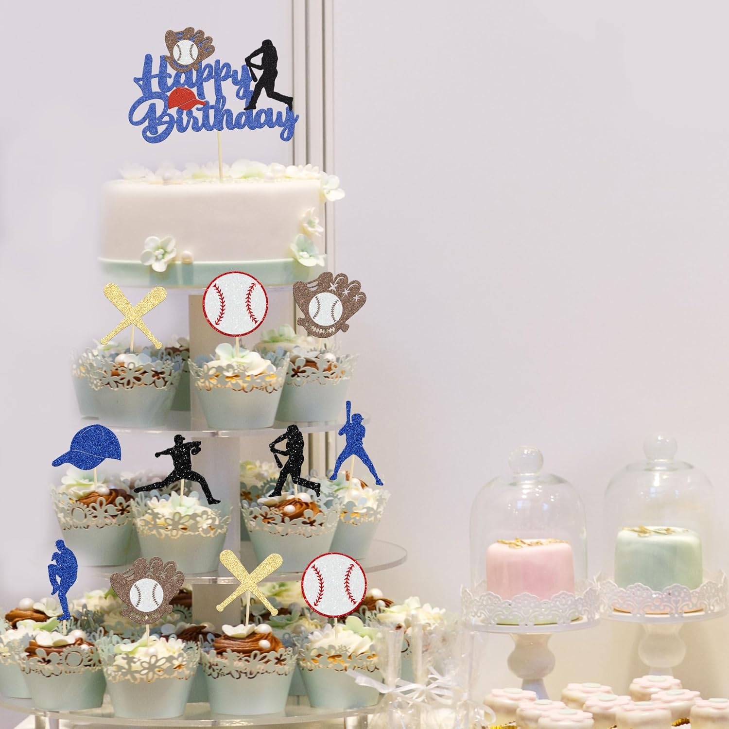 Ephlyn 24Pcs Baseball Cupcake Toppers