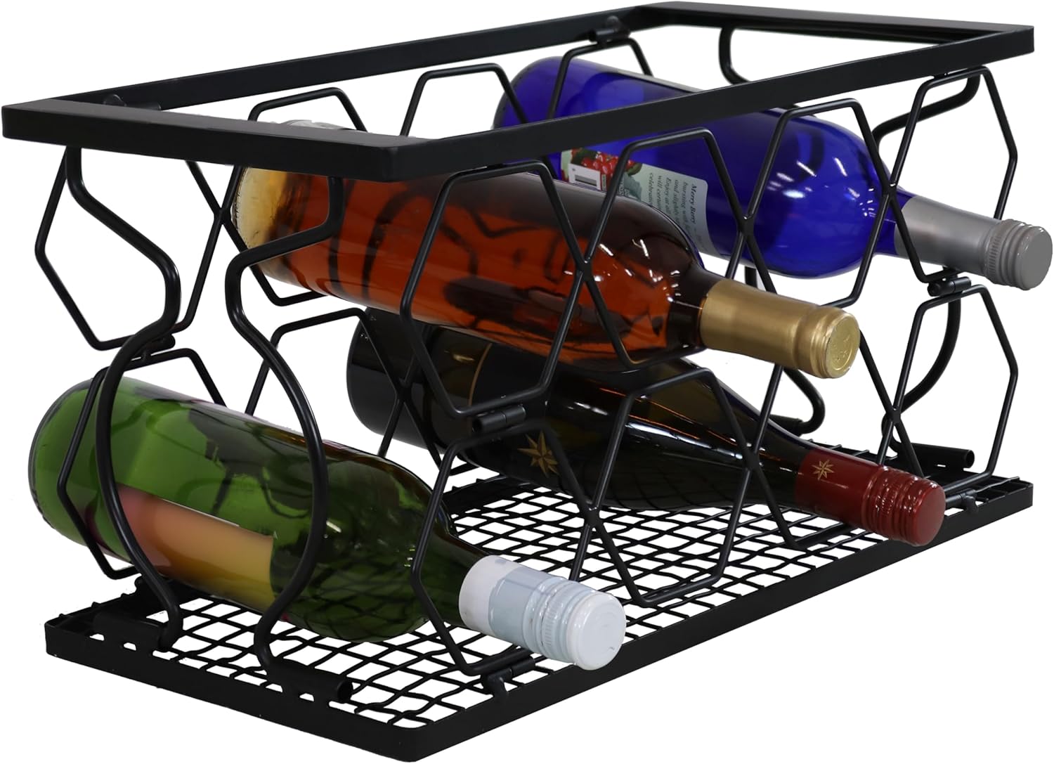 Sunnydaze 8-Bottle Metal Wine Rack - Black Foldable Kitchen Stand