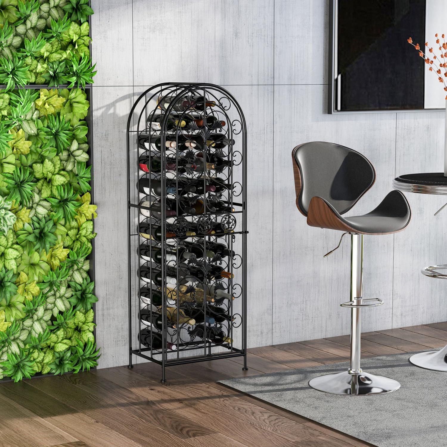 45 Bottle Wrought Iron Wine Rack with Lock - Black 1