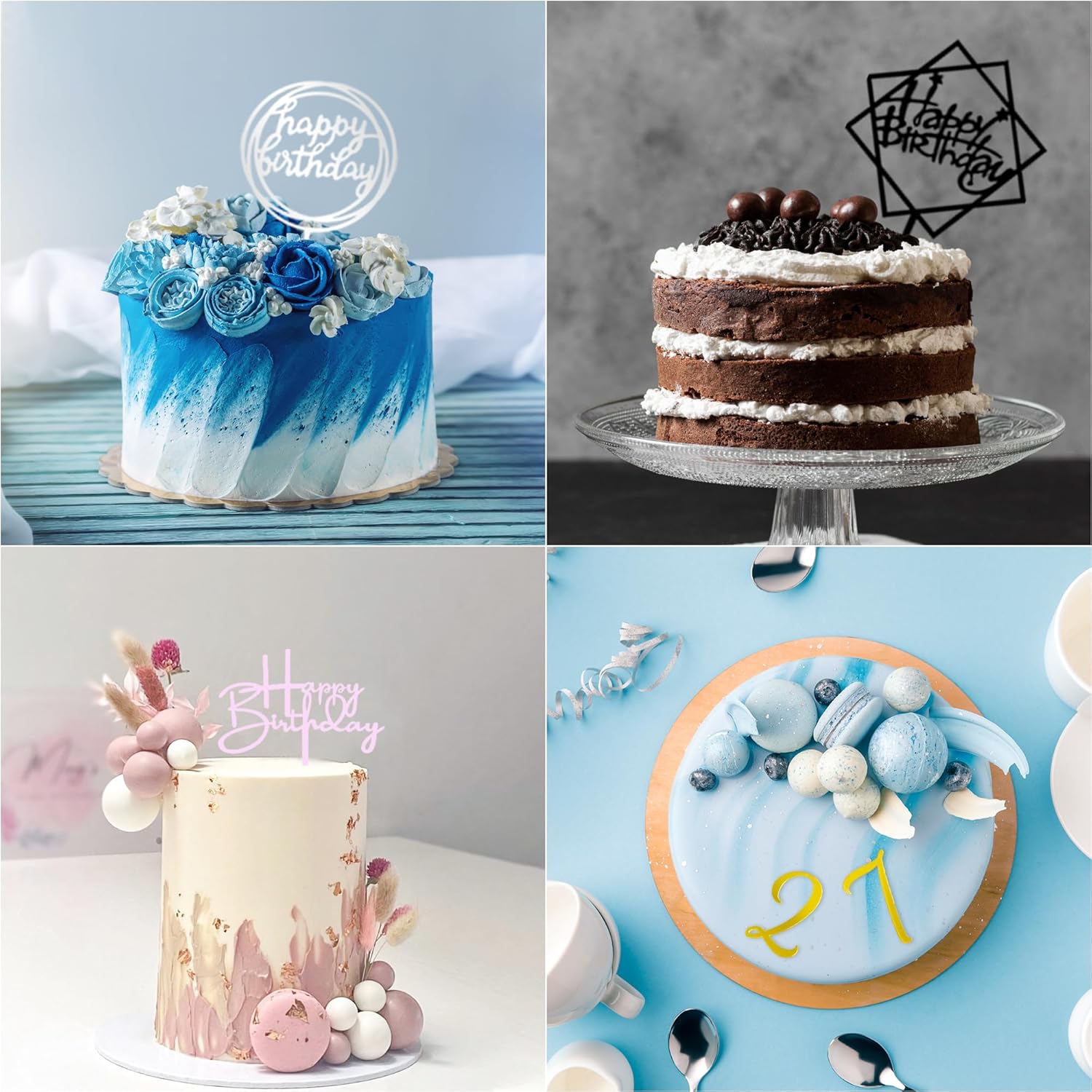 50 PCS Acrylic Birthday Cake Toppers 4 Colors