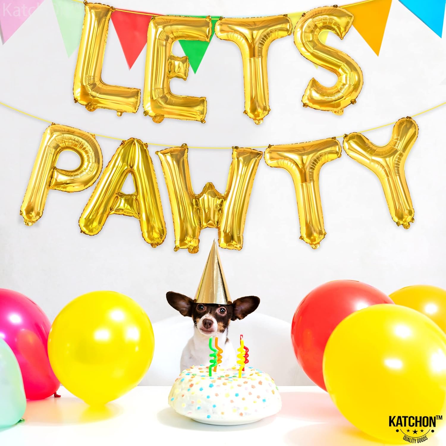 KatchOn Lets Pawty Balloons Gold 16 Inch Decor Set