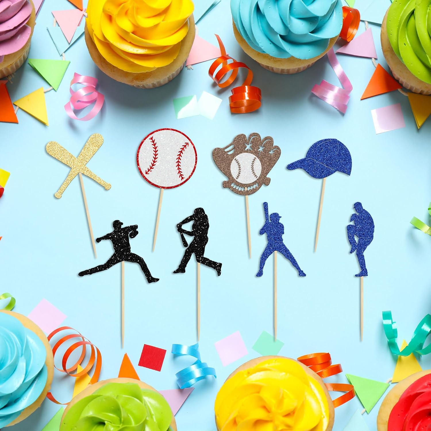 Ephlyn 24Pcs Baseball Cupcake Toppers
