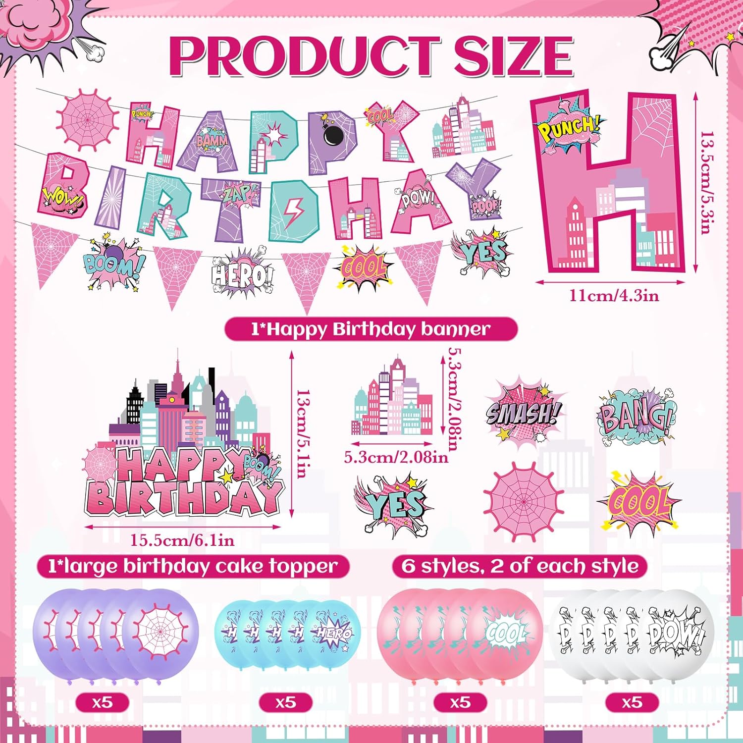 Spider Birthday Banner with Pennant Flags and Balloons