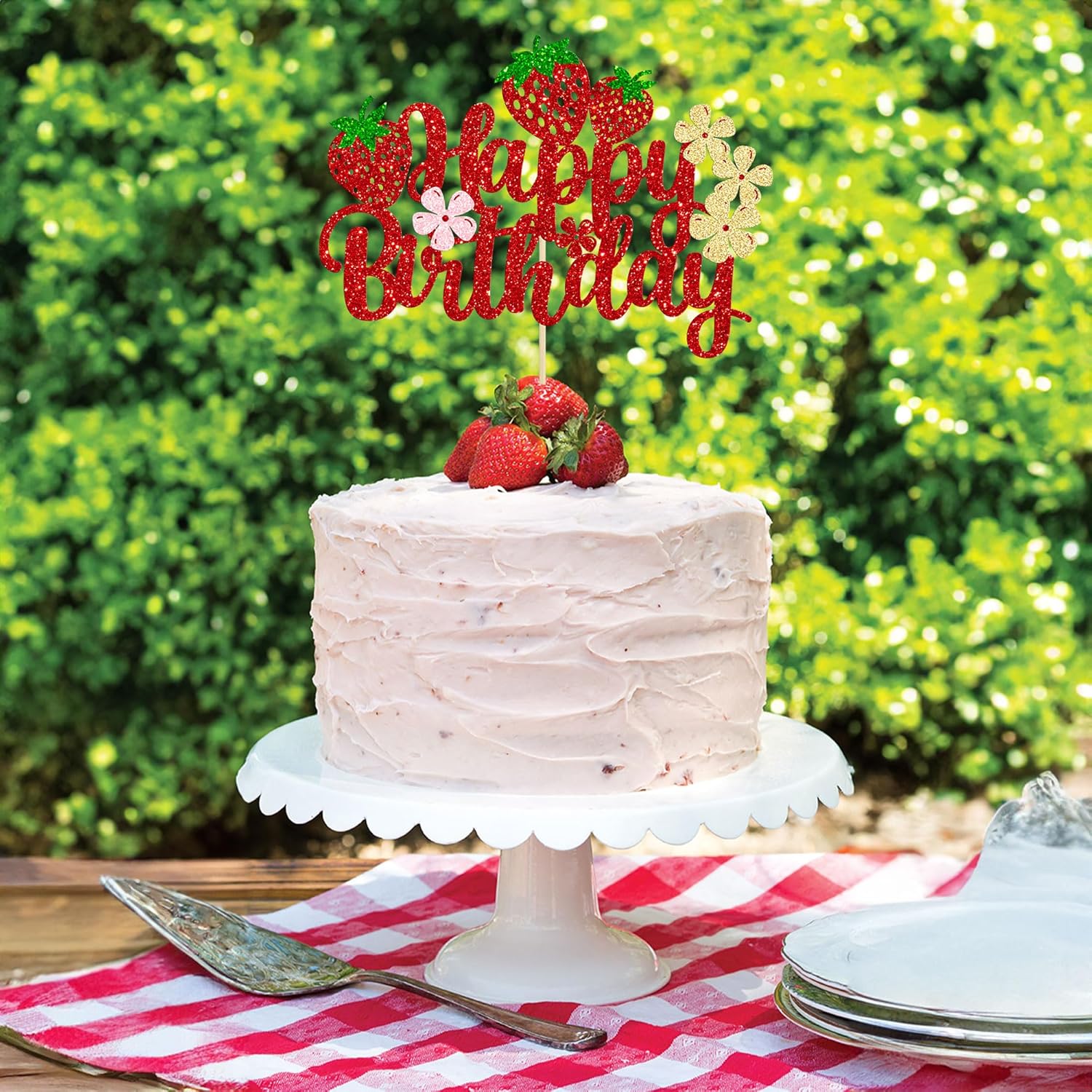 Ephlyn Strawberry Cake Topper Red Glitter Decor
