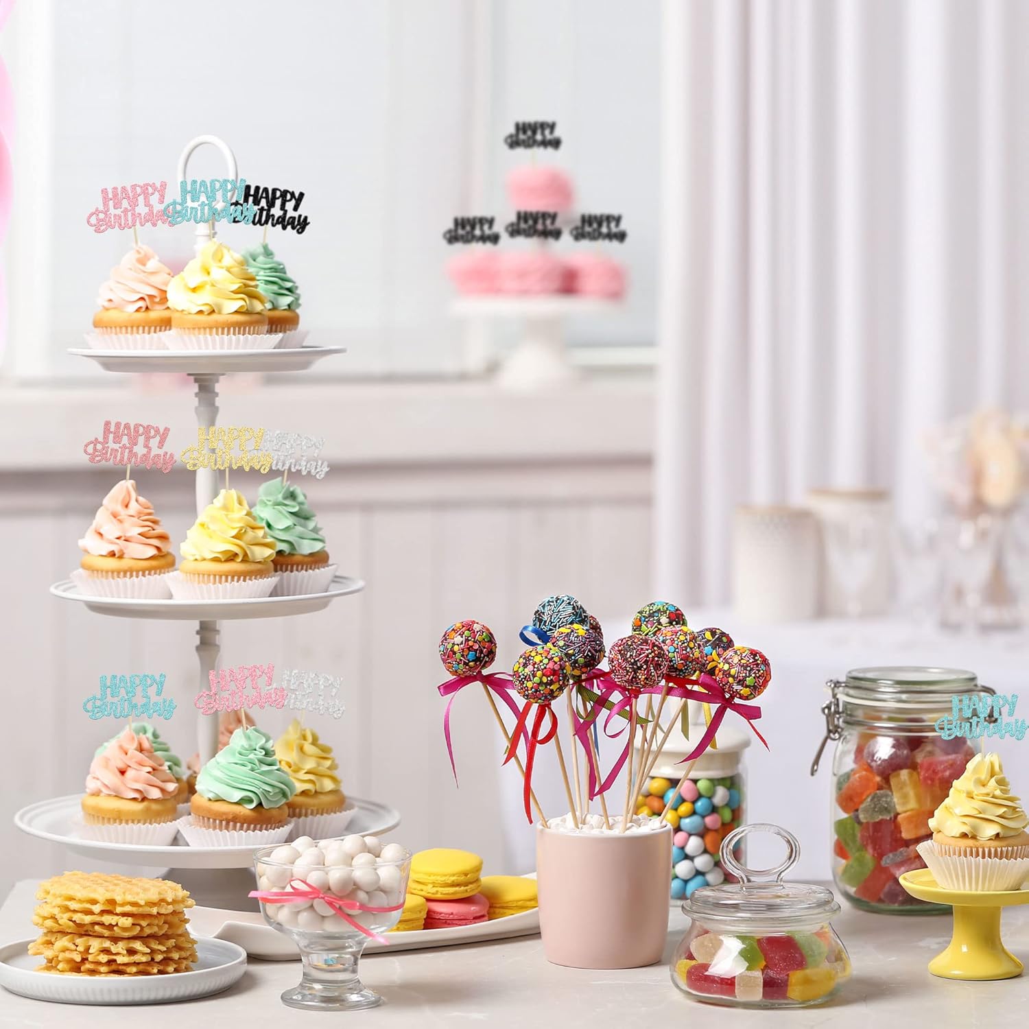 Gyufise 24Pcs Happy Birthday Cupcake Toppers