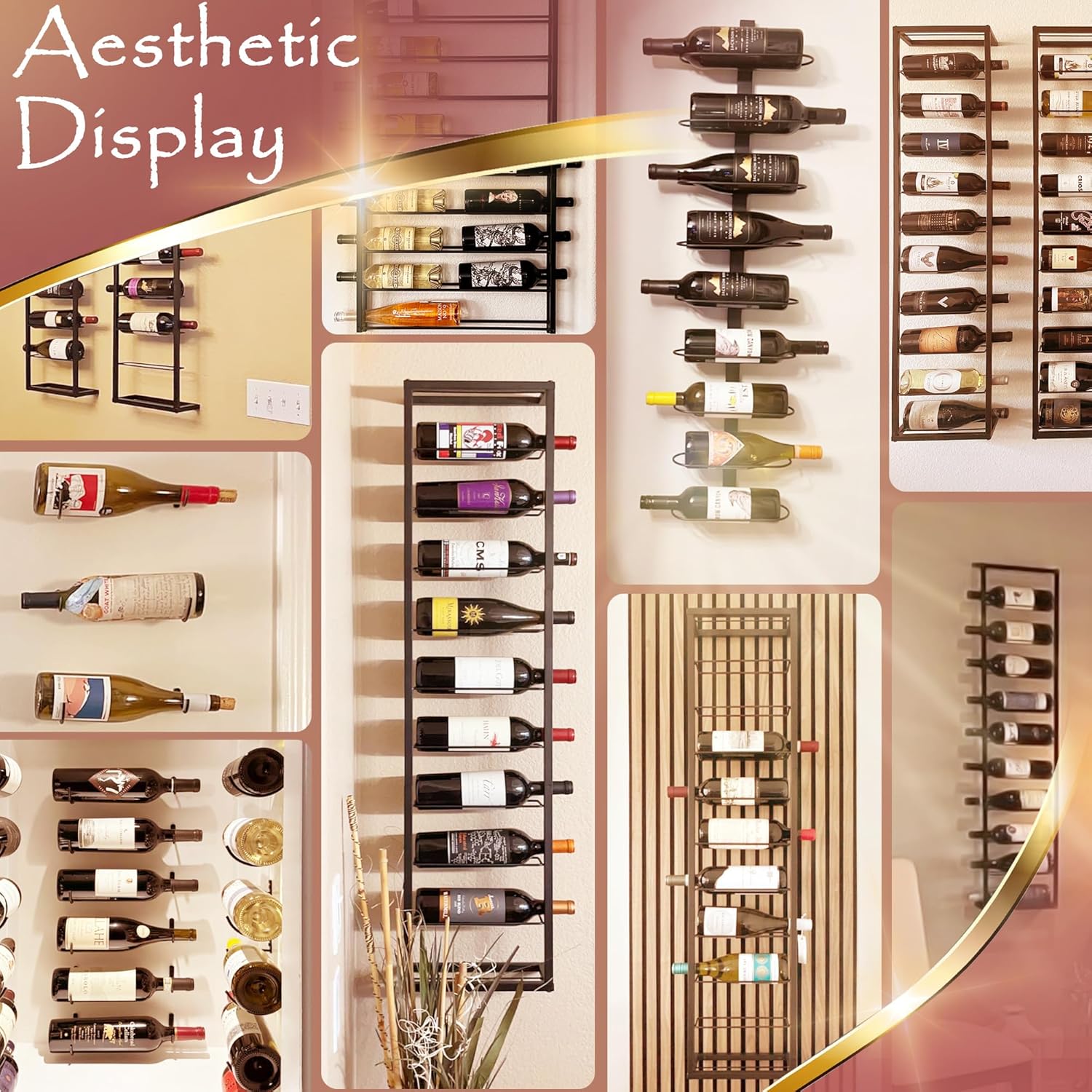 FLstudio Wall Wine Rack 10 Bottle Holder Organizer Display