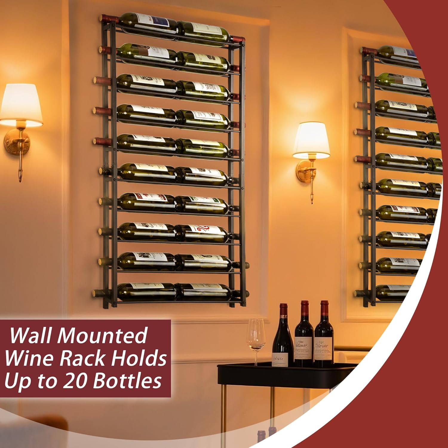 AQAREA 20 Bottle Wall Wine Rack - Black