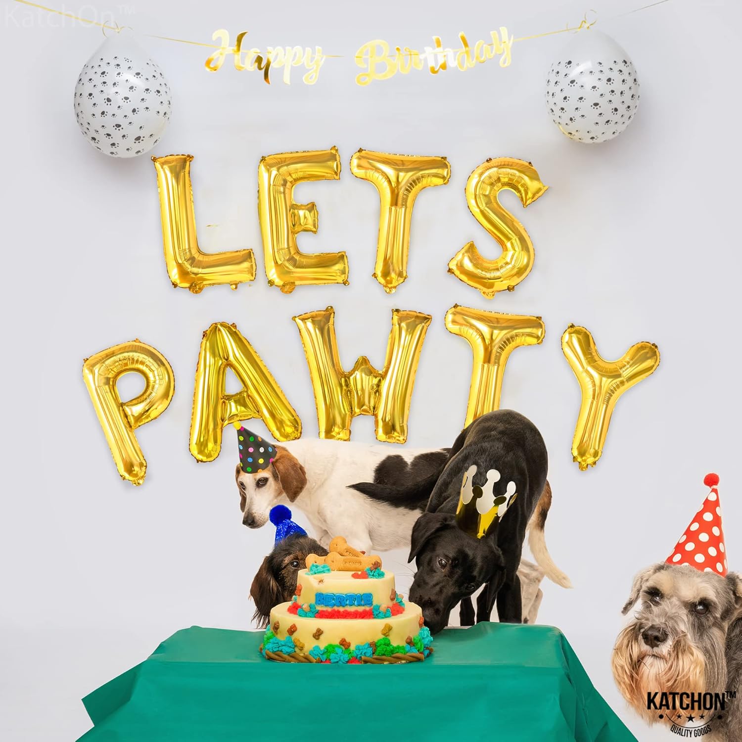 KatchOn Lets Pawty Balloons Gold 16 Inch Decor Set