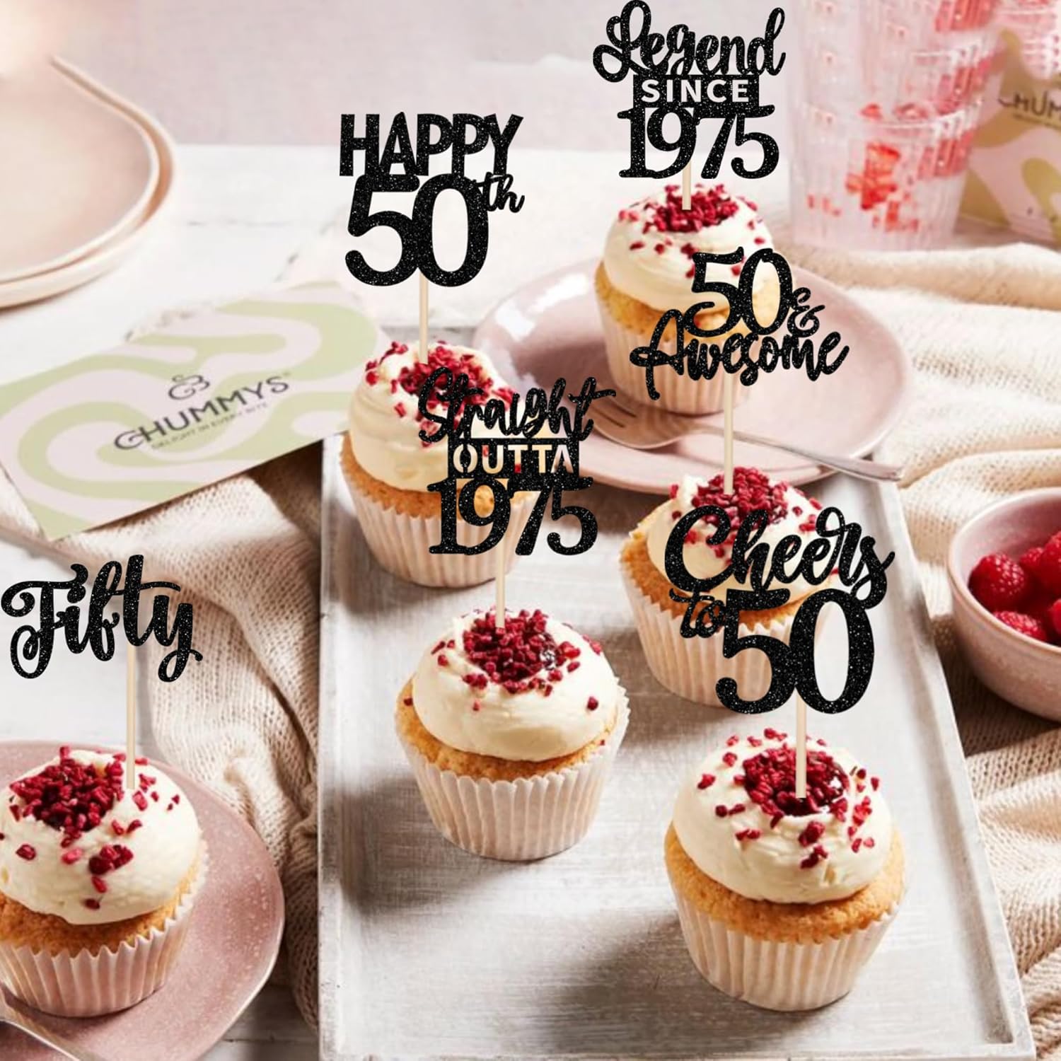 ZHUOWEISM 24PCS Black Happy 50th Birthday Cupcake Toppers 1