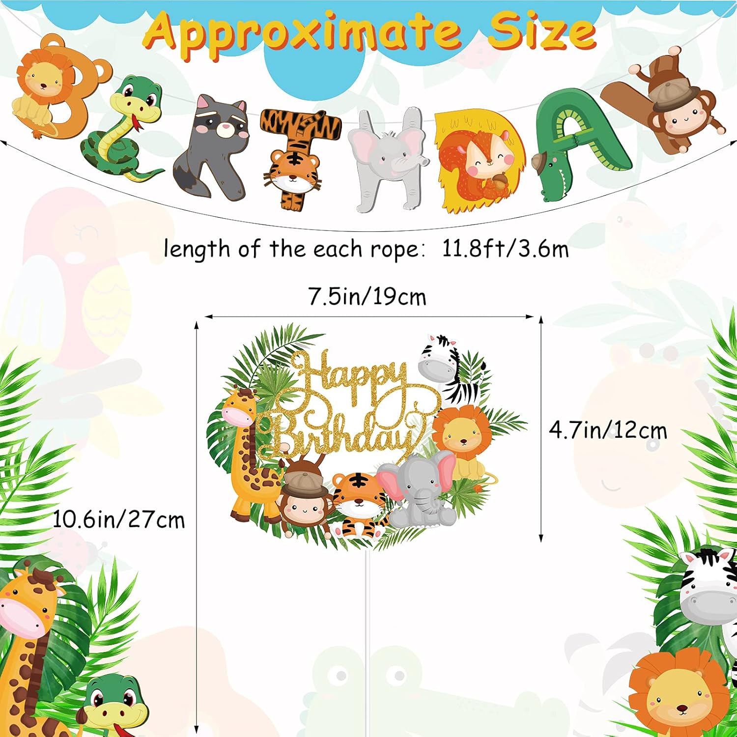 Clabby 2 Pieces Jungle Animals Birthday Banner Cupcake Topper