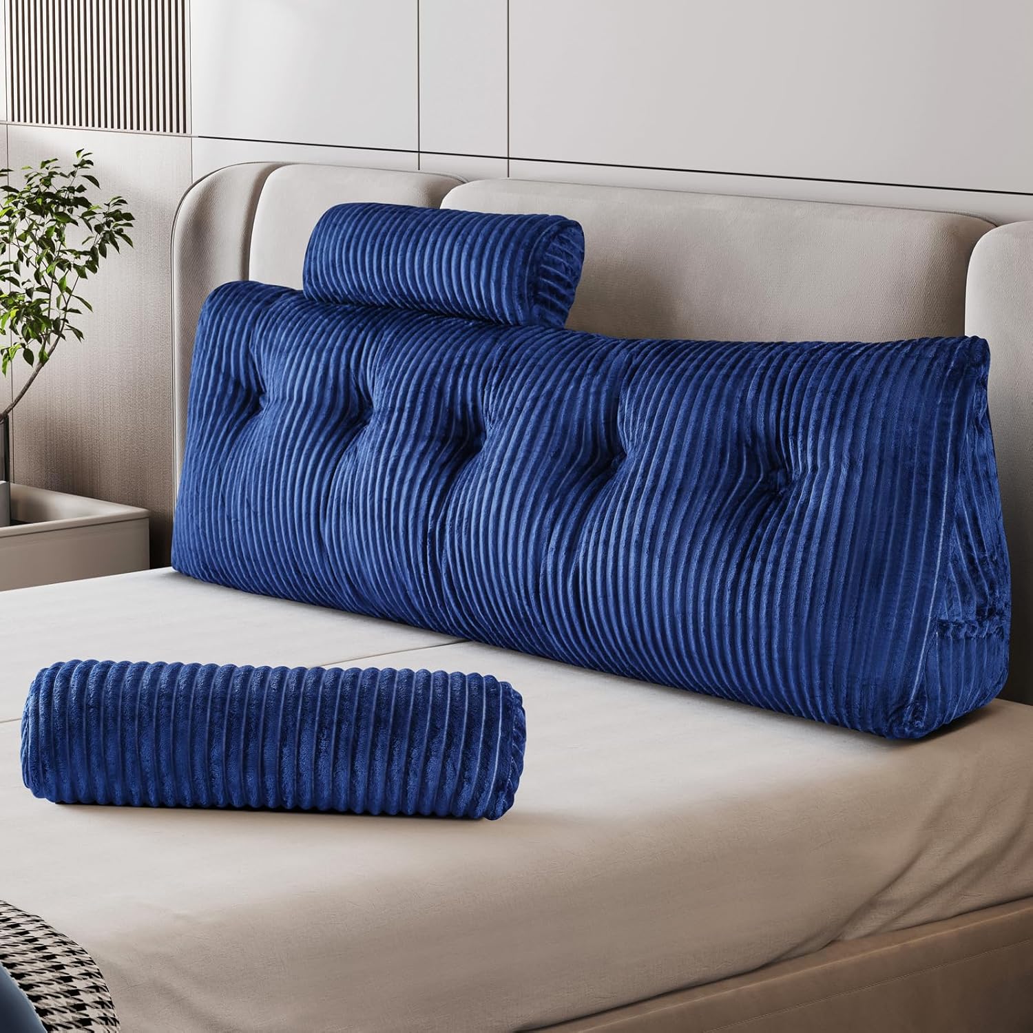 Z-hom Queen Headboard Pillow with 2 Roll Pillows - Blue