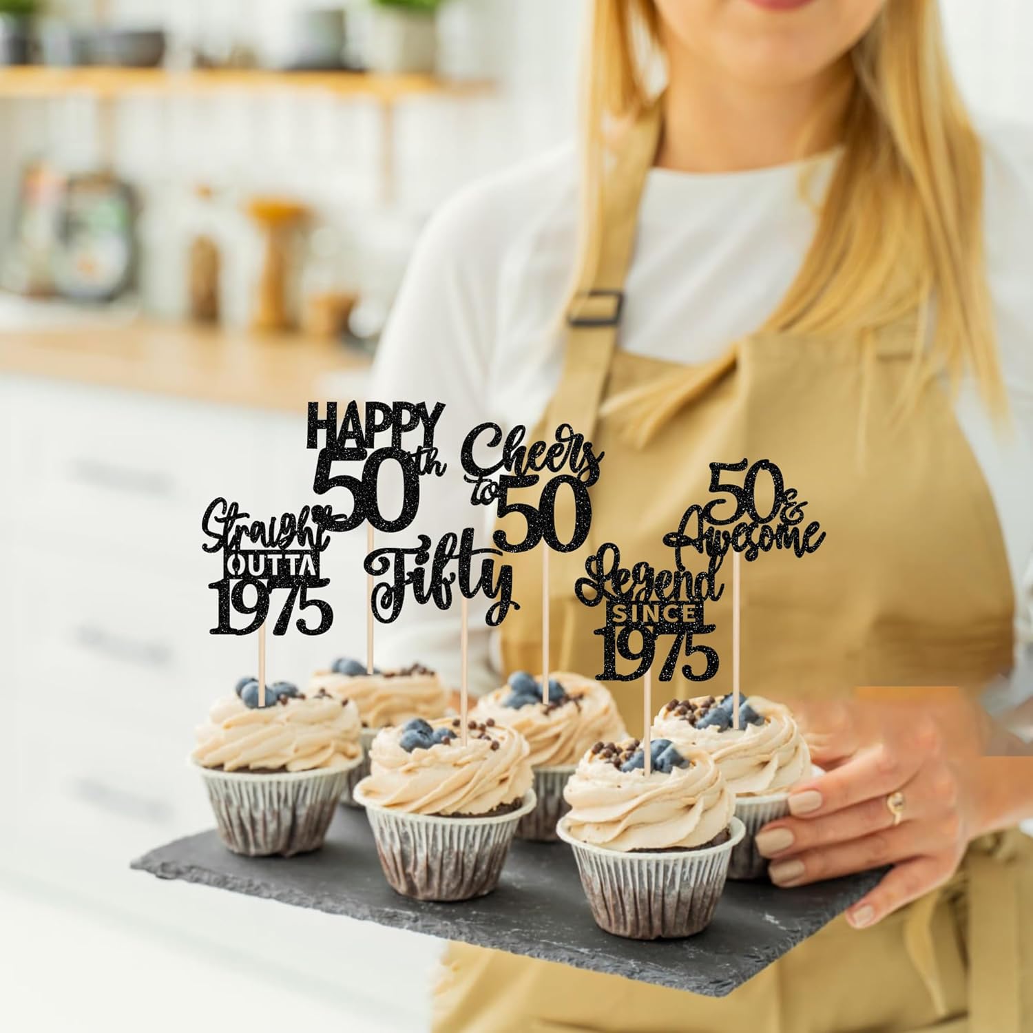 ZHUOWEISM 24PCS Black Happy 50th Birthday Cupcake Toppers 1