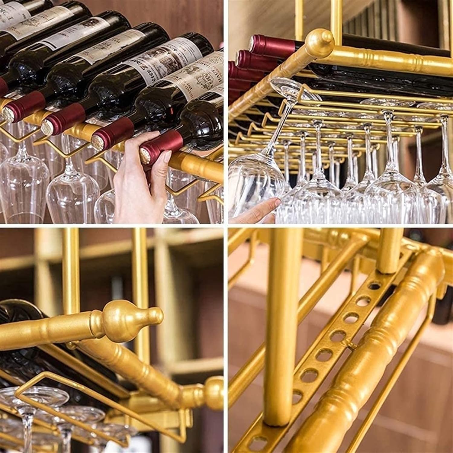 KOHARA Adjustable Wall Wine Rack with Glass Holder