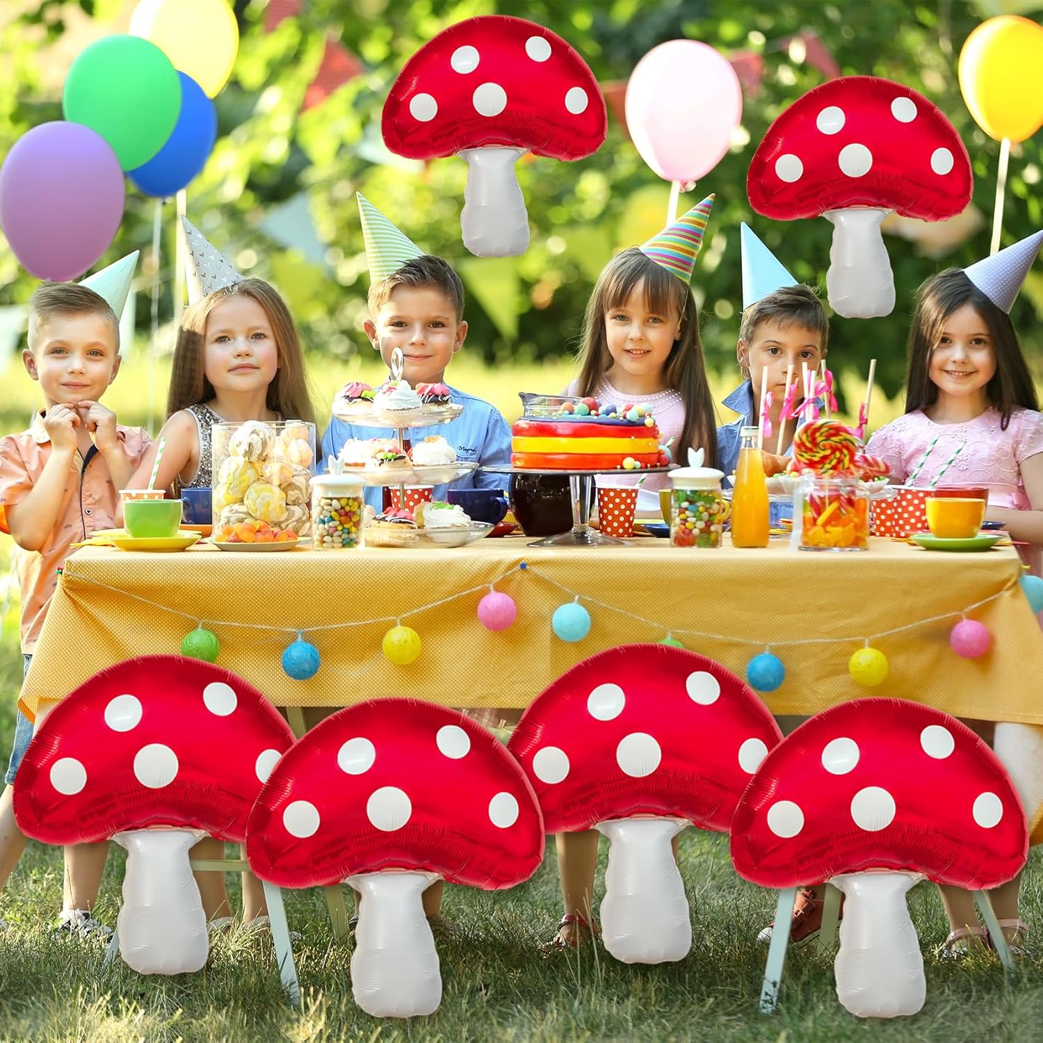 6PCS Red Foil Mushroom Balloons for Birthday Party Decor