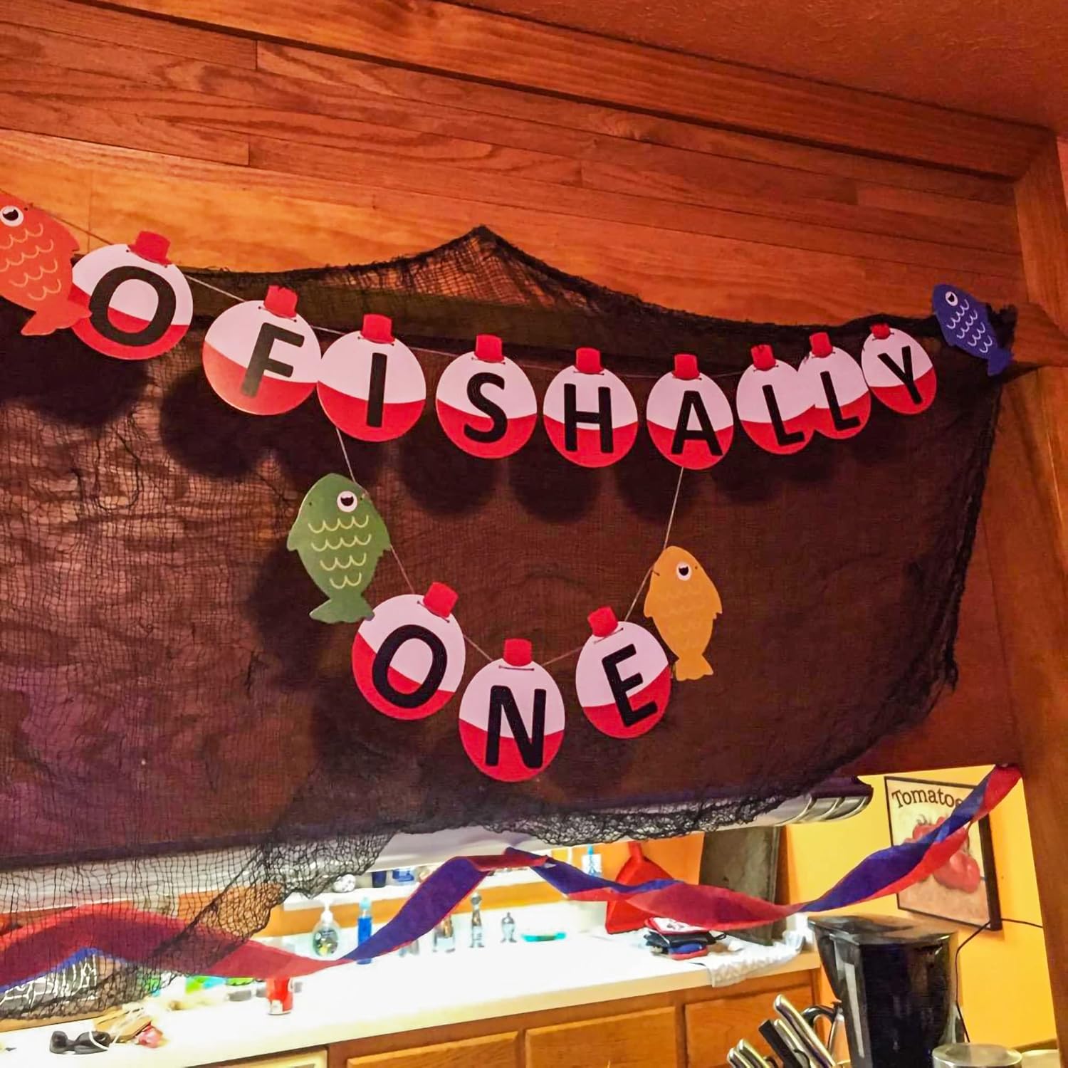 JeVenis One Banner Fishing Party Decoration