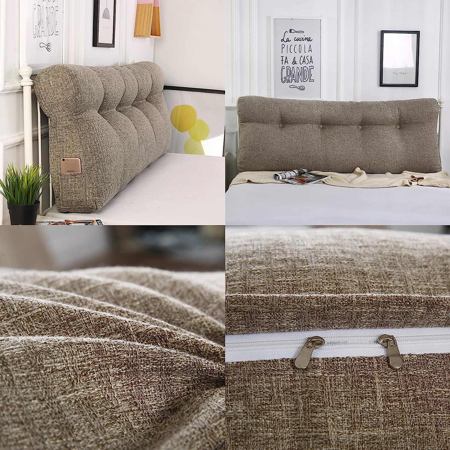 COZMAX Ivory Triangular Headboard Pillow with Velvet Cover