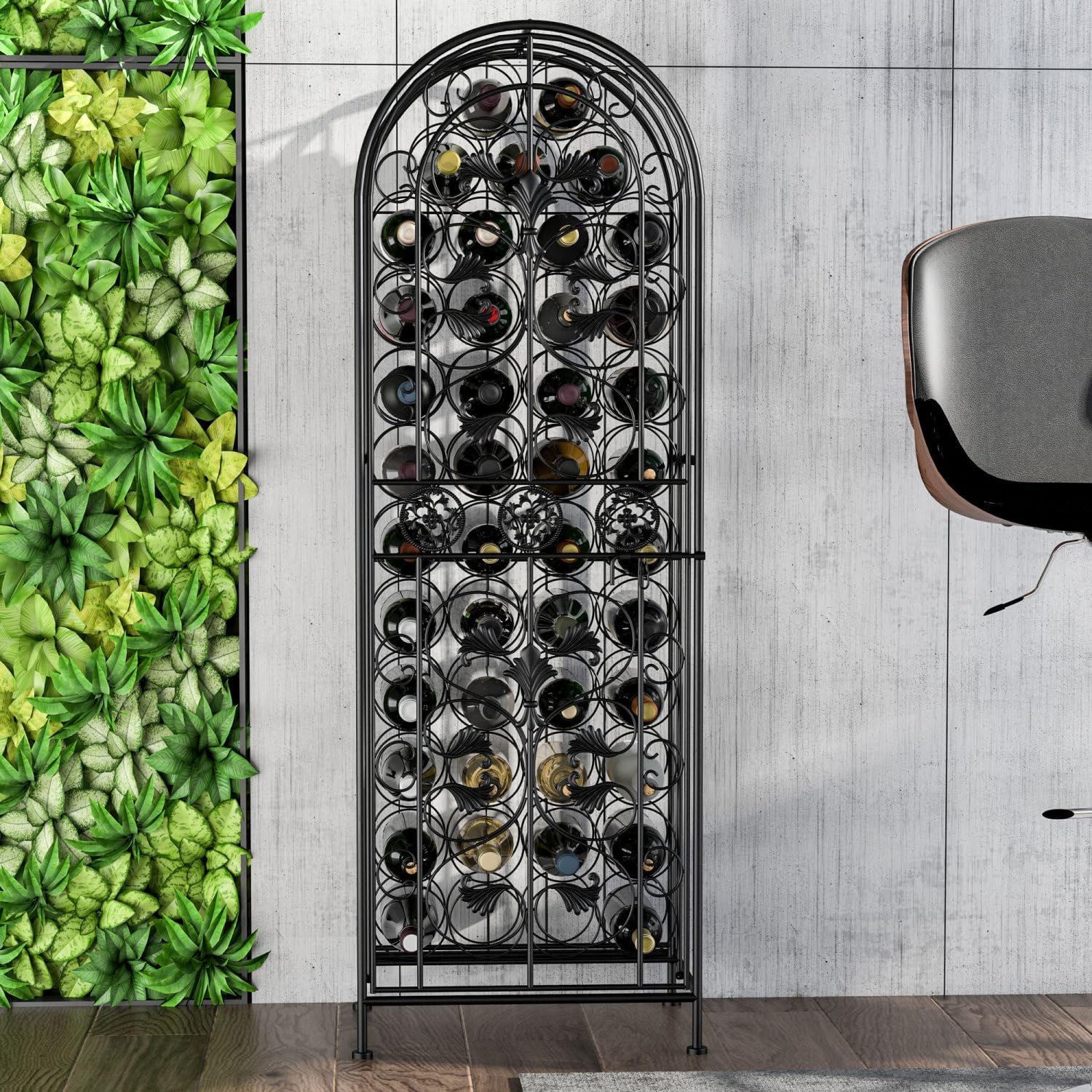 45 Bottle Wrought Iron Wine Rack with Lock - Black 1