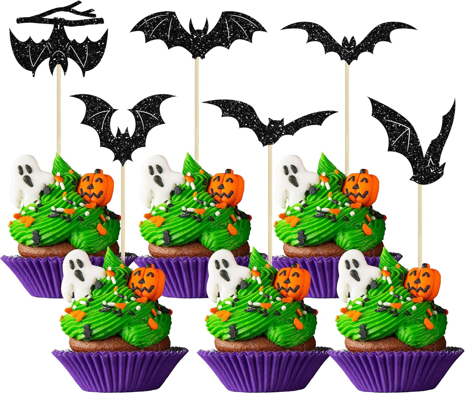 Gyufise 24Pcs Halloween Bat Cupcake Toppers 1