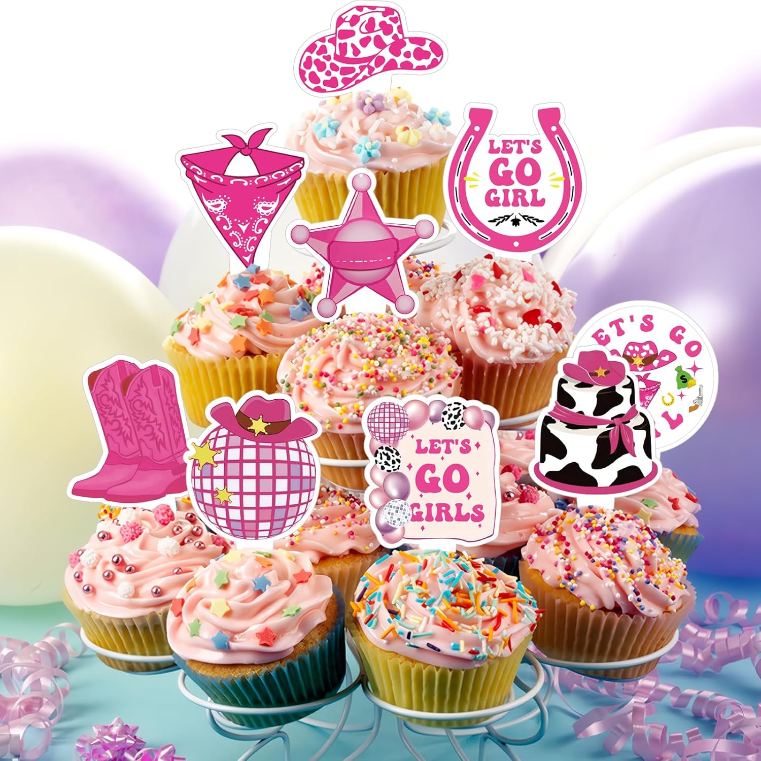 Yoomod 36PCS Pink Cowgirl Cupcake Toppers
