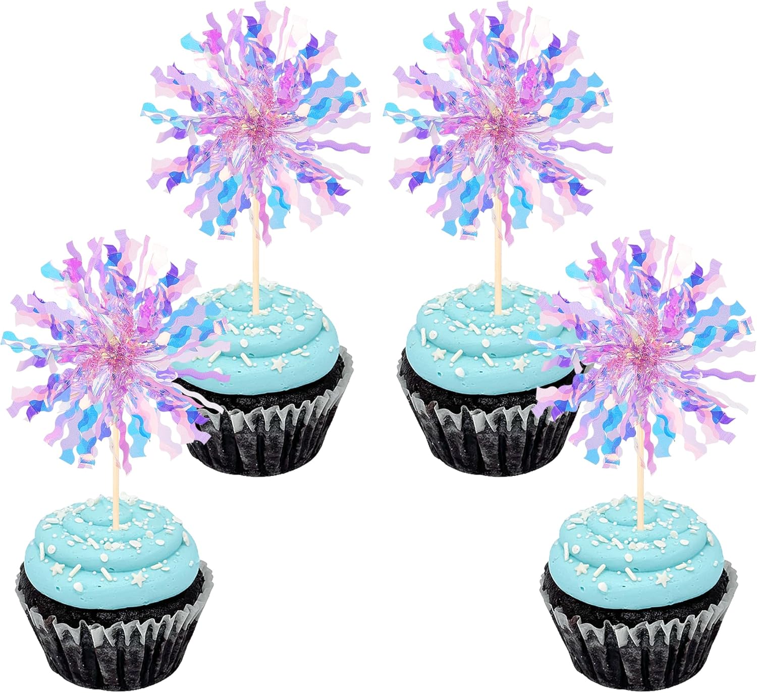 30 PCS Purple Foil Firework Cupcake Toppers 1