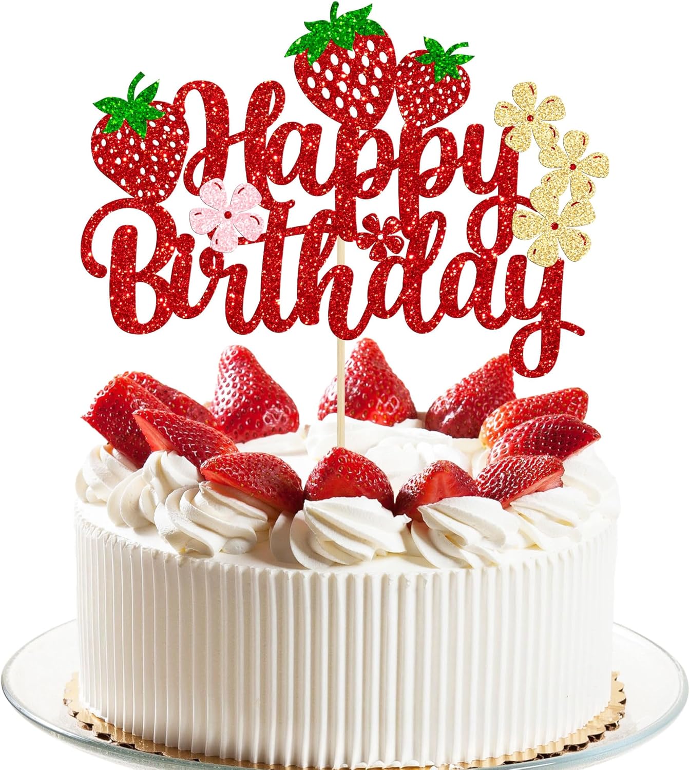 Ephlyn Strawberry Cake Topper Red Glitter Decor