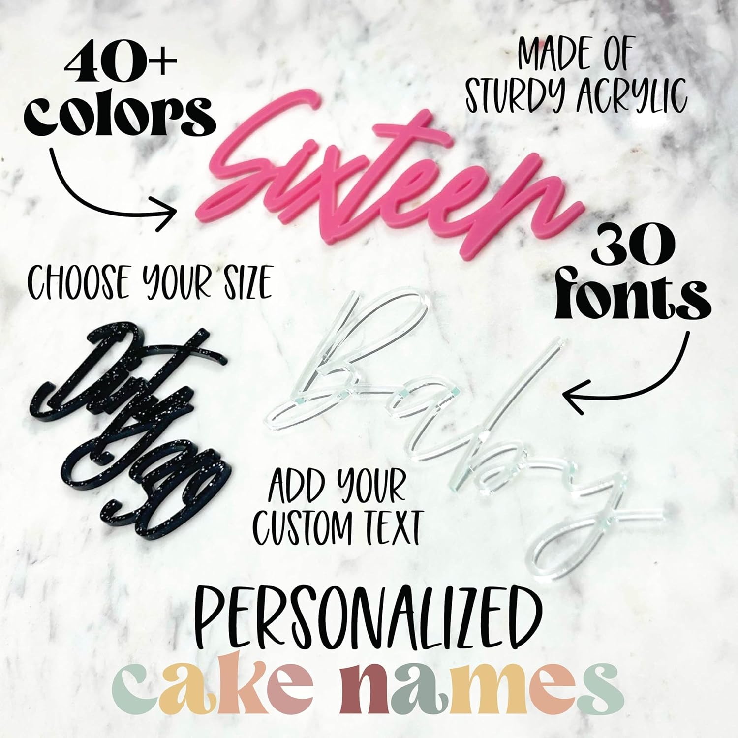 Custom Acrylic Cake Name Plate Personalized Wedding Birthday Decoration