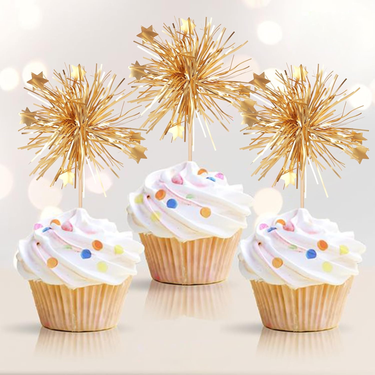 ZHUOWEISM 30PCS Foil Firework Cupcake Toppers
