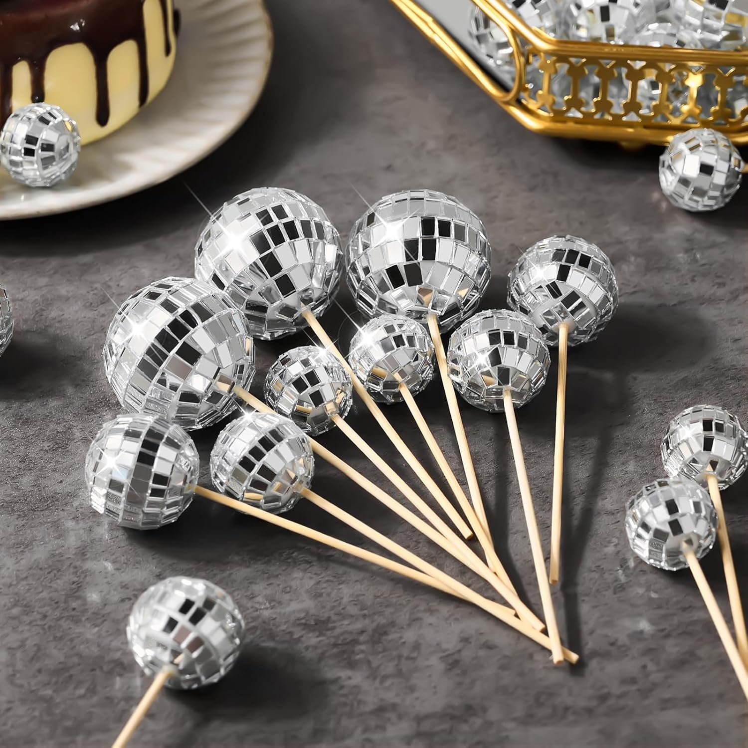 23 Pcs Disco Ball Cake Toppers 1970s Theme Party Decorations