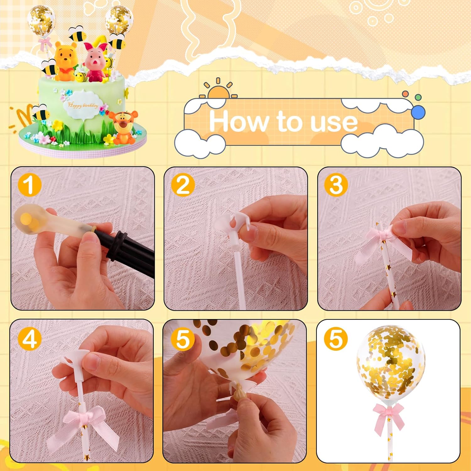 Newmemo Winnie Cake Toppers 12Pcs Birthday Decorations