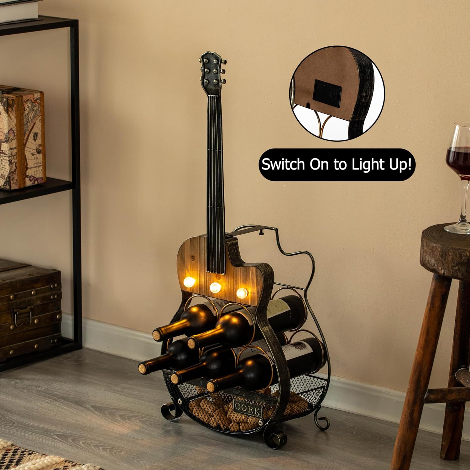 Vintiquewise Guitar Shape 5-Bottle Wine Rack