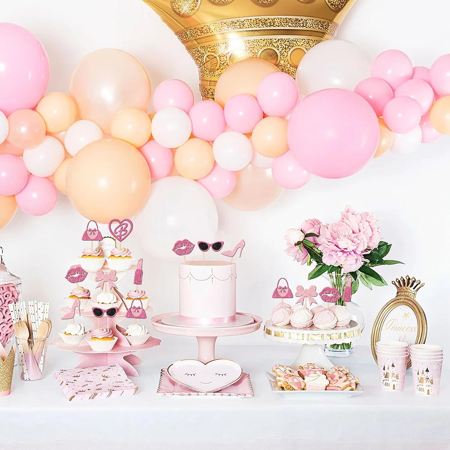 24PCS Glitter Cupcake Toppers for Princess Parties