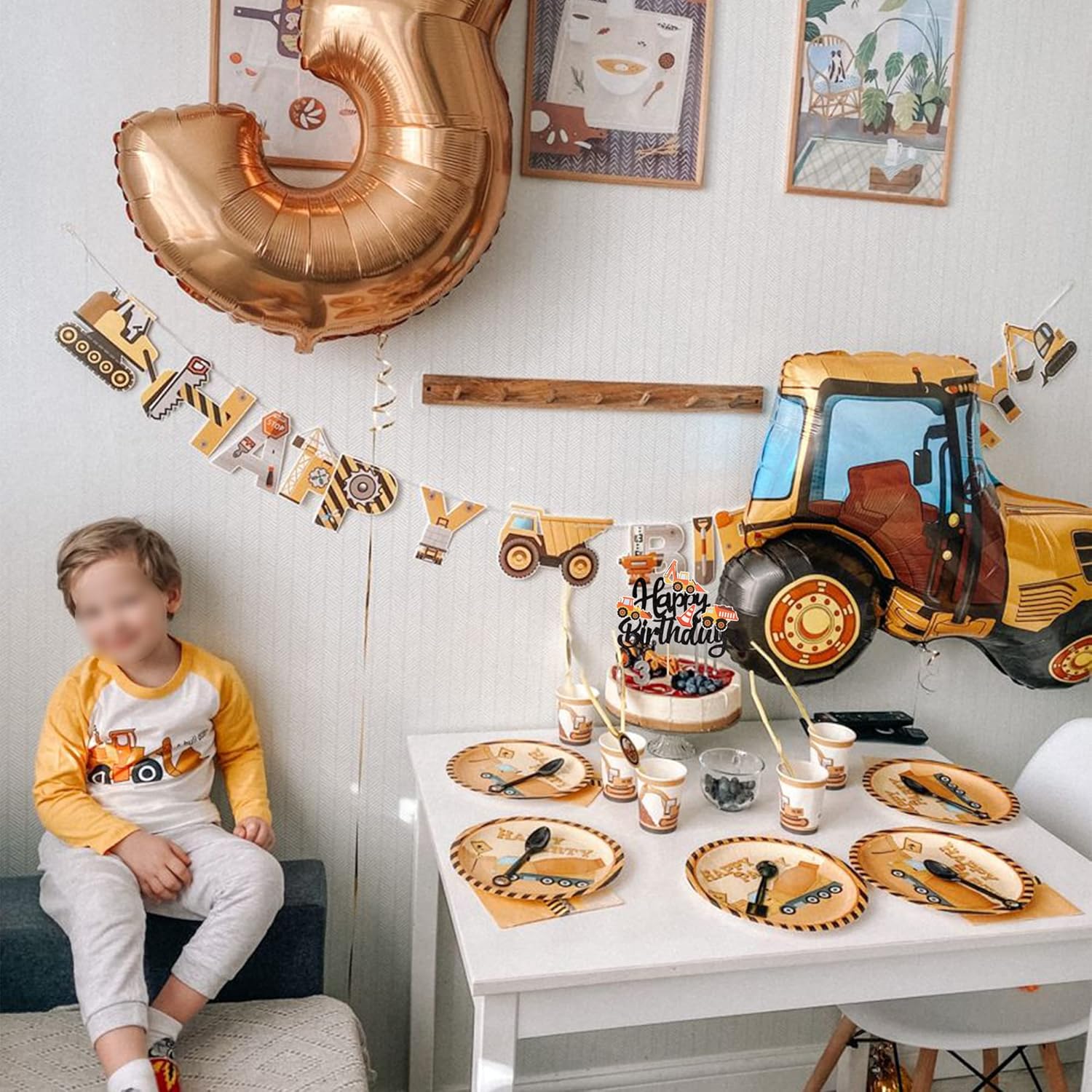 ZHUOWEISM Construction Cake Toppers with Glitter and Bamboo Stick