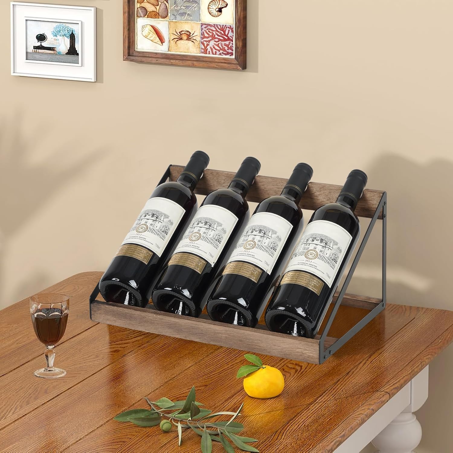 TRSPCWR Wooden Wine Rack 4 Bottle Countertop Organizer