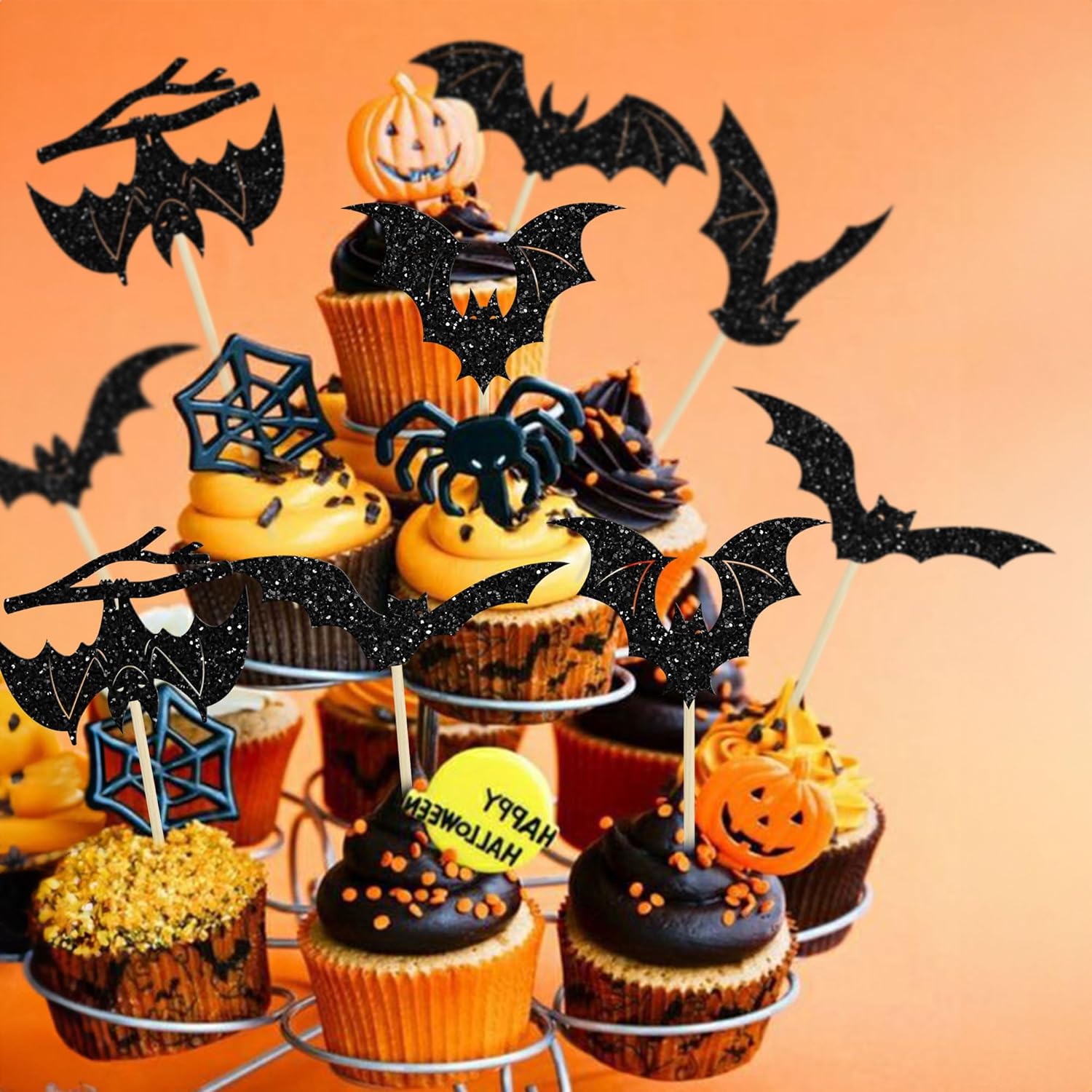 Gyufise 24Pcs Halloween Bat Cupcake Toppers 1