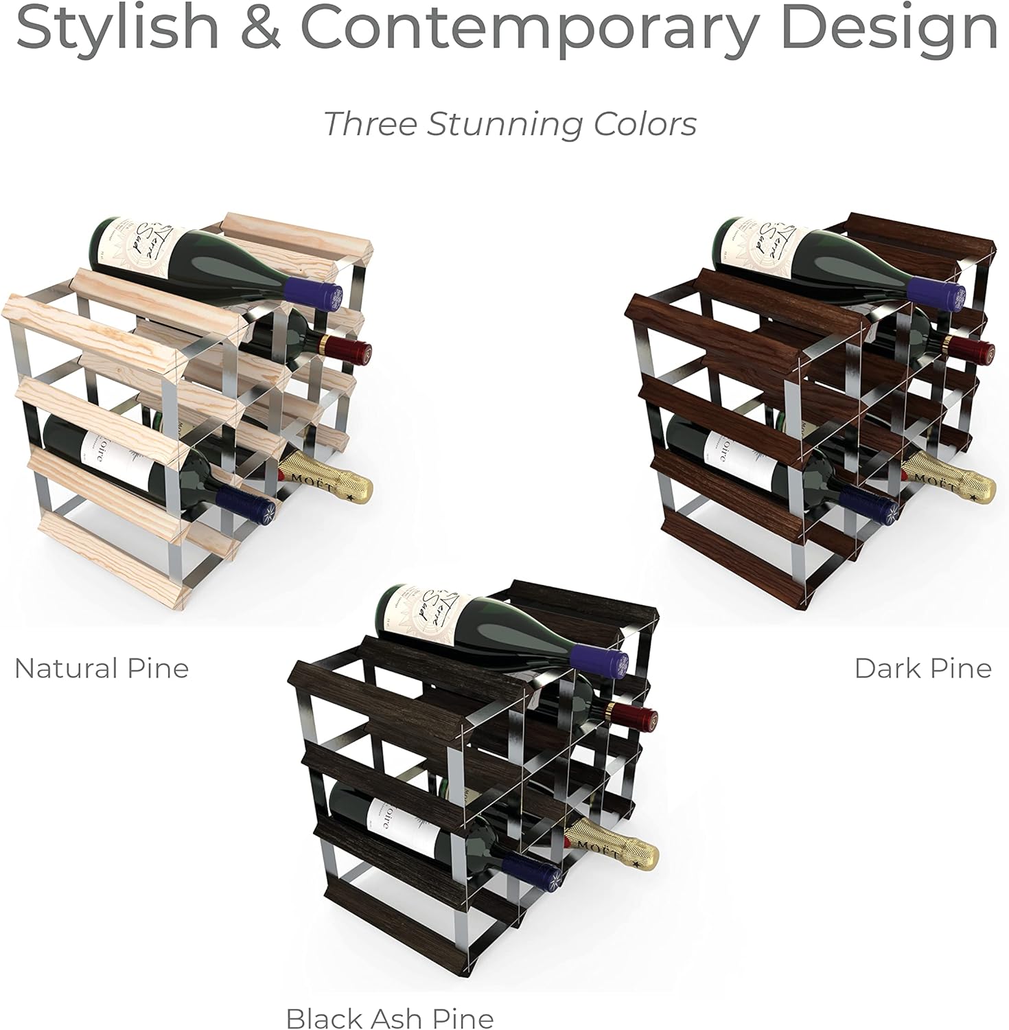 RTA Freestanding Wine Rack 16 Bottles Black Ash Pine