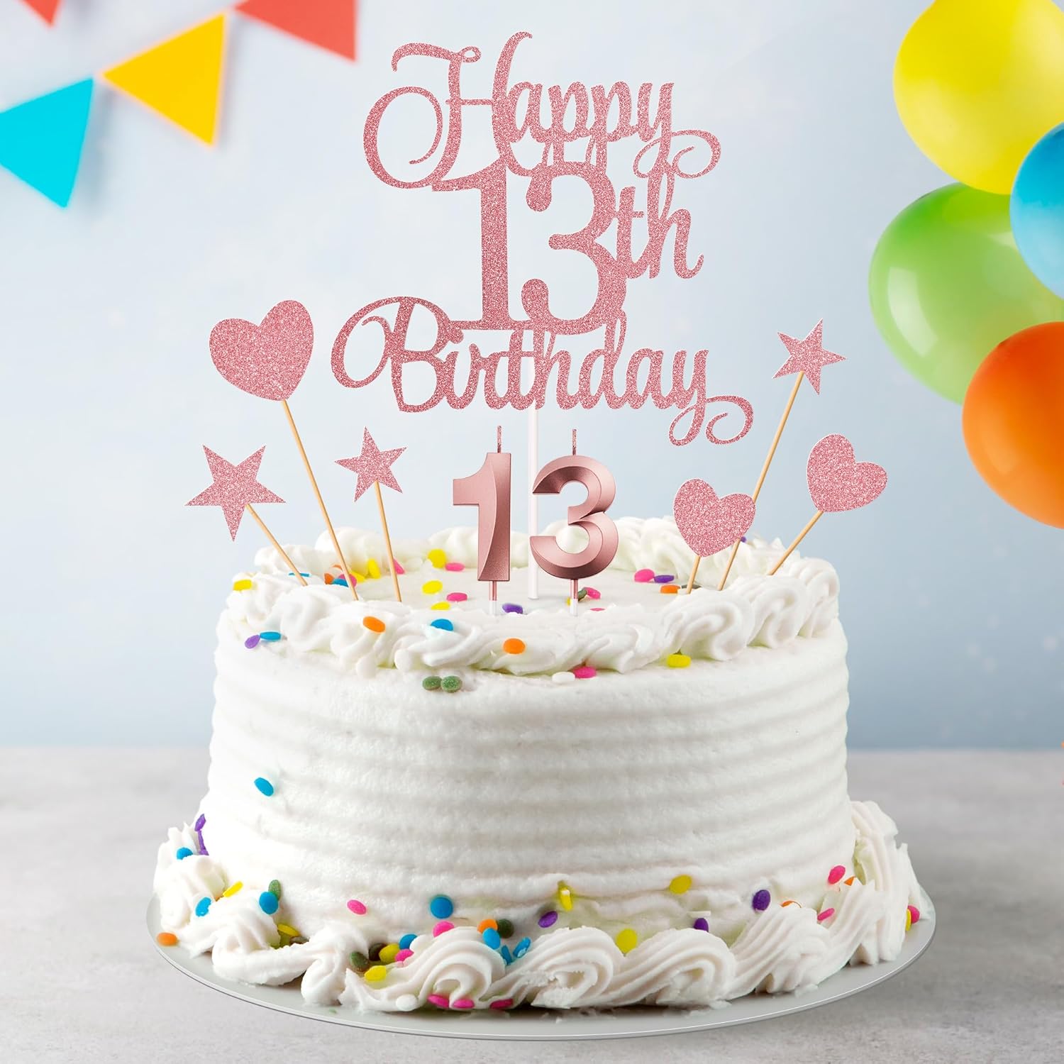 13th Birthday Cake Toppers Set with Glitter and Candles